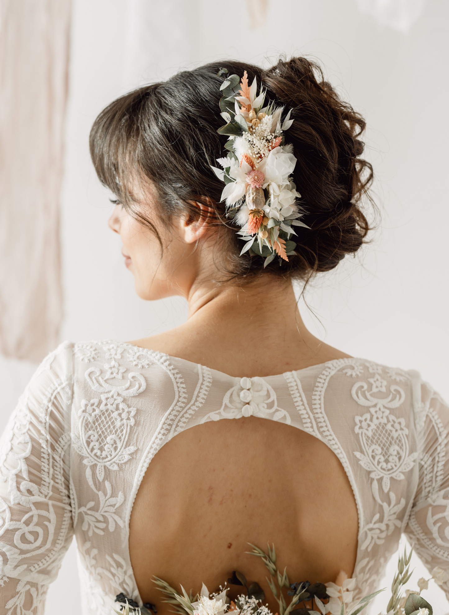 Florence Peach Preserved Flower Wedding Bridal Hair Comb