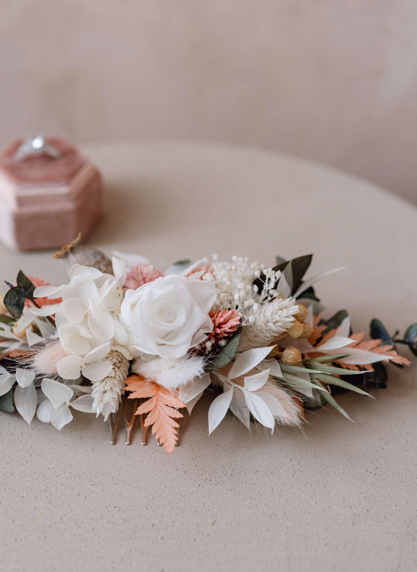 Florence Peach Preserved Flower Wedding Bridal Hair Comb