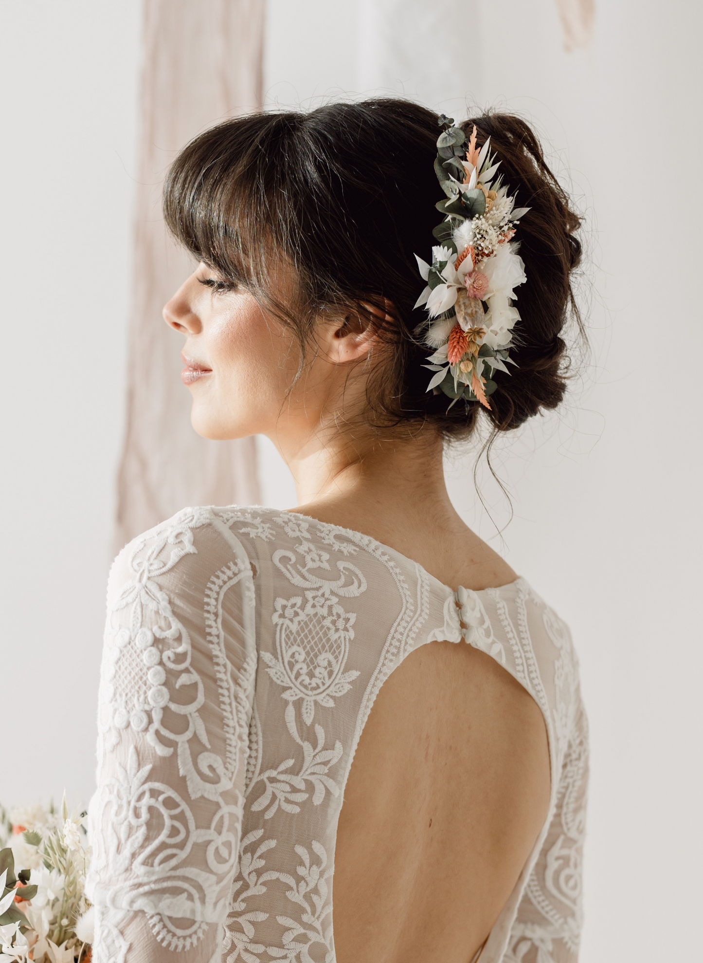 Florence Peach Preserved Flower Wedding Bridal Hair Comb