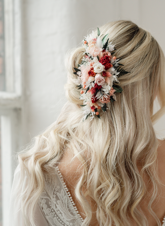 Amara Pink And Red Wedding Dried Flower Hair Clip