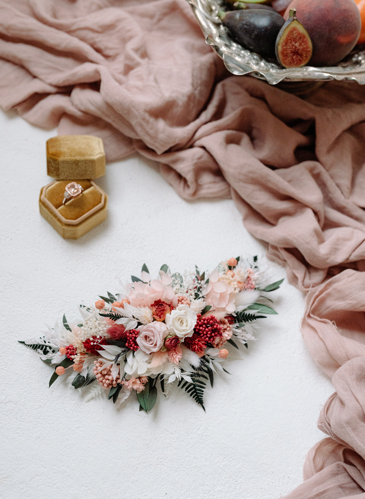 Amara Pink And Red Wedding Dried Flower Hair Clip 1