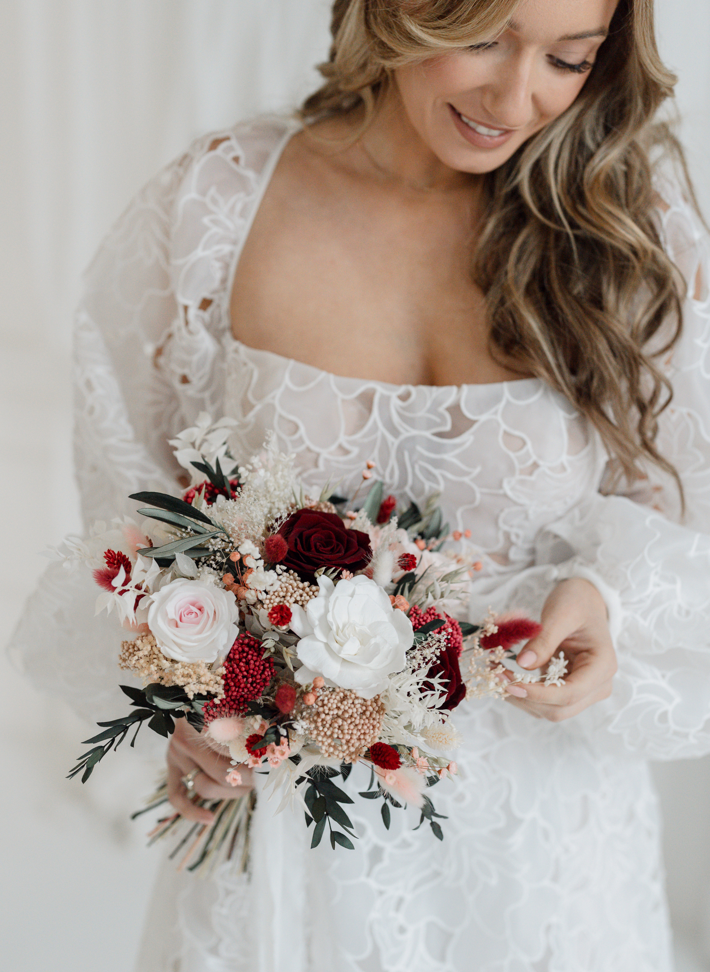 Amara Pink and Red Dried and Preserved Bridal Bouquet 1