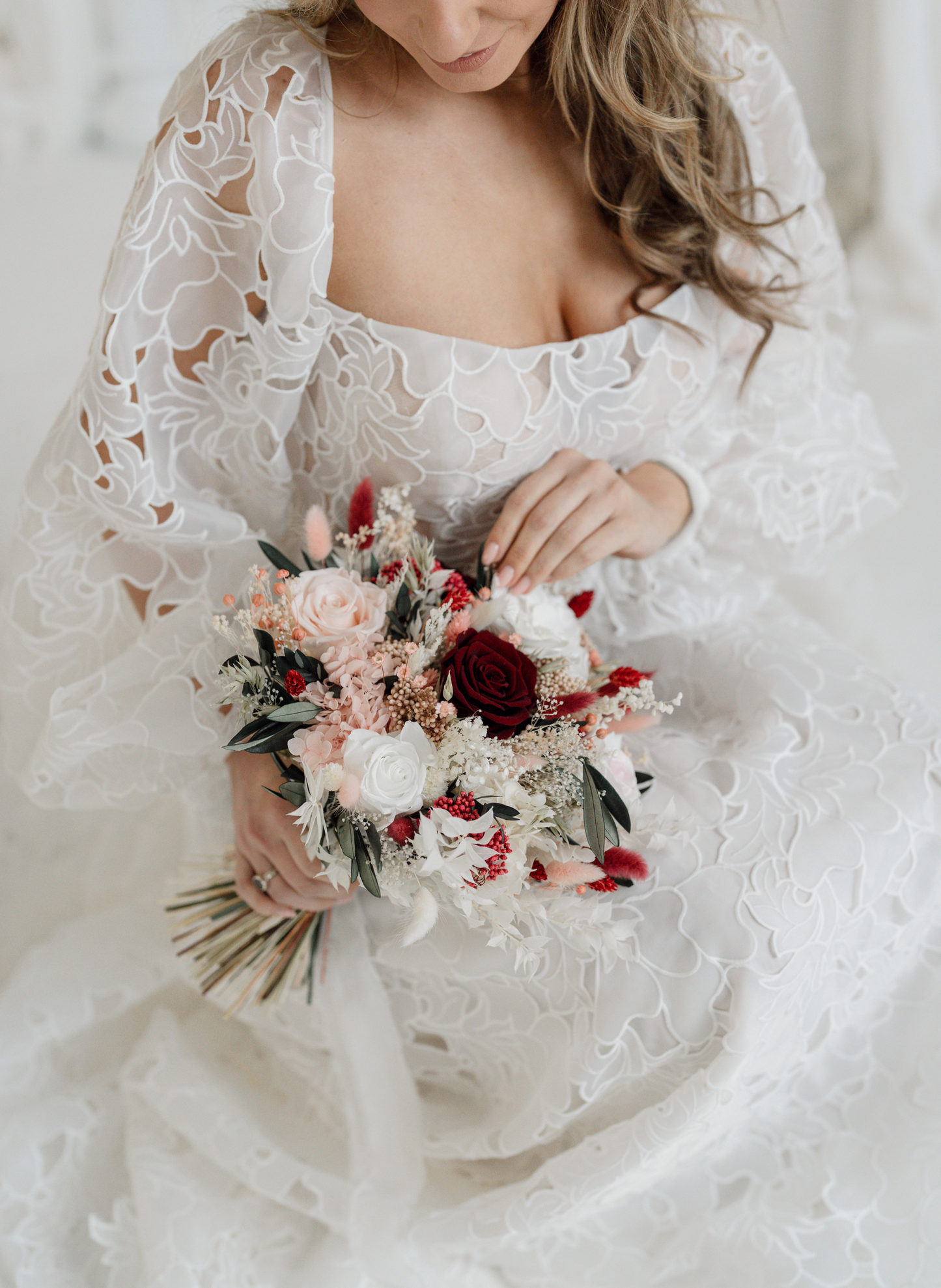 Amara Pink and Red Dried and Preserved Bridal Bouquet 2