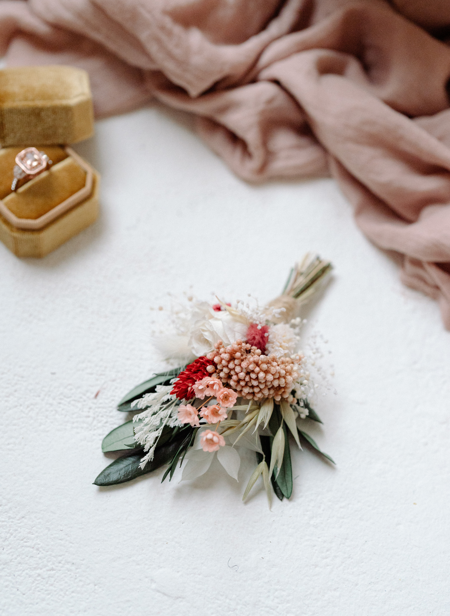 Amara Pink and Red Wedding Dried Flower Buttonhole/ Boutonnière