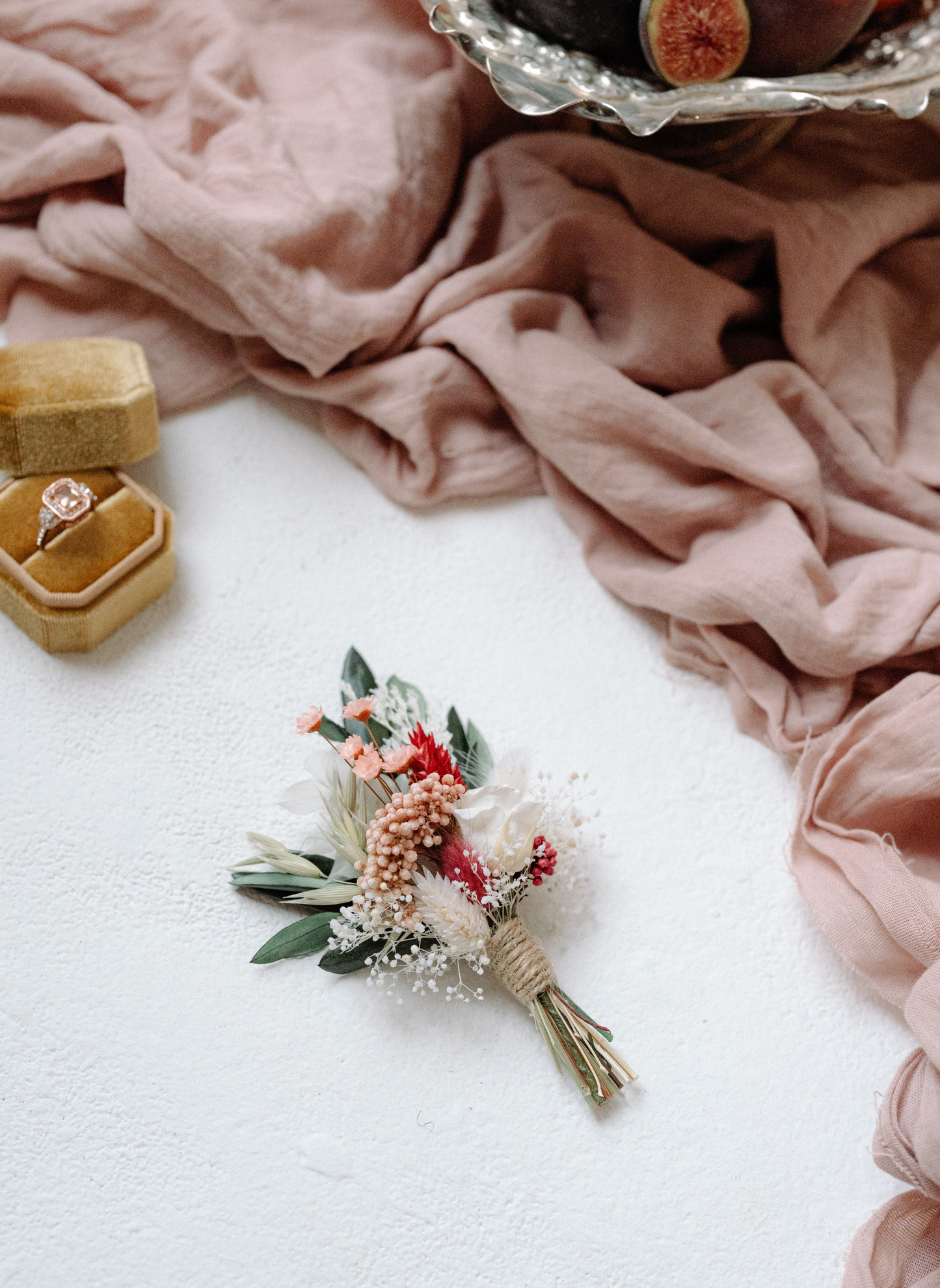 Amara Pink and Red Wedding Dried Flower Buttonhole/ Boutonnière 1