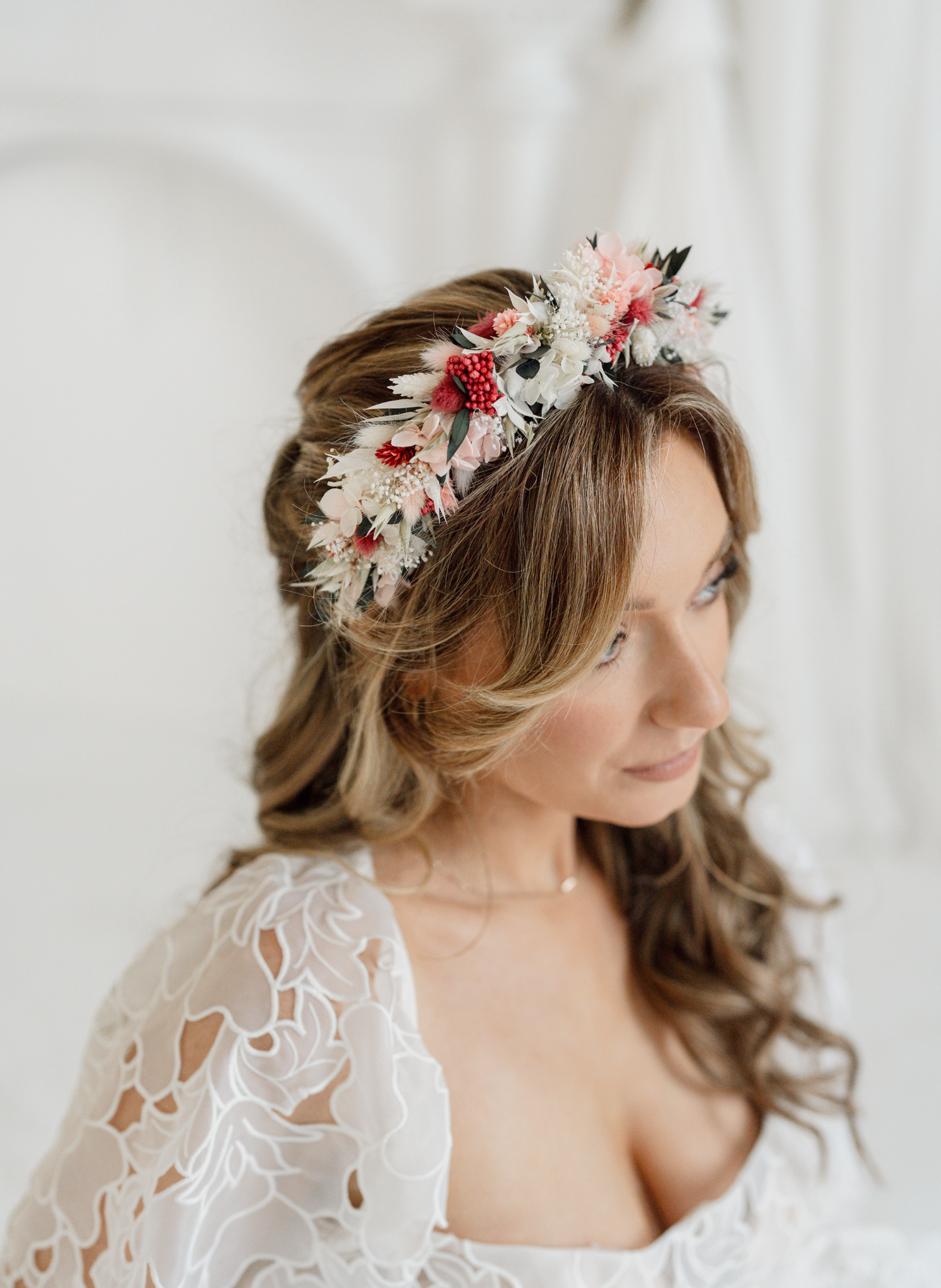 Amara Pink and Red Wedding Dried Flower Crown Headband