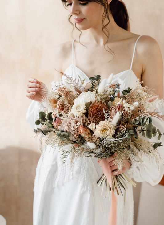 Arizona Boho Dried Flower Flat Back Wedding Bridal Bouquet