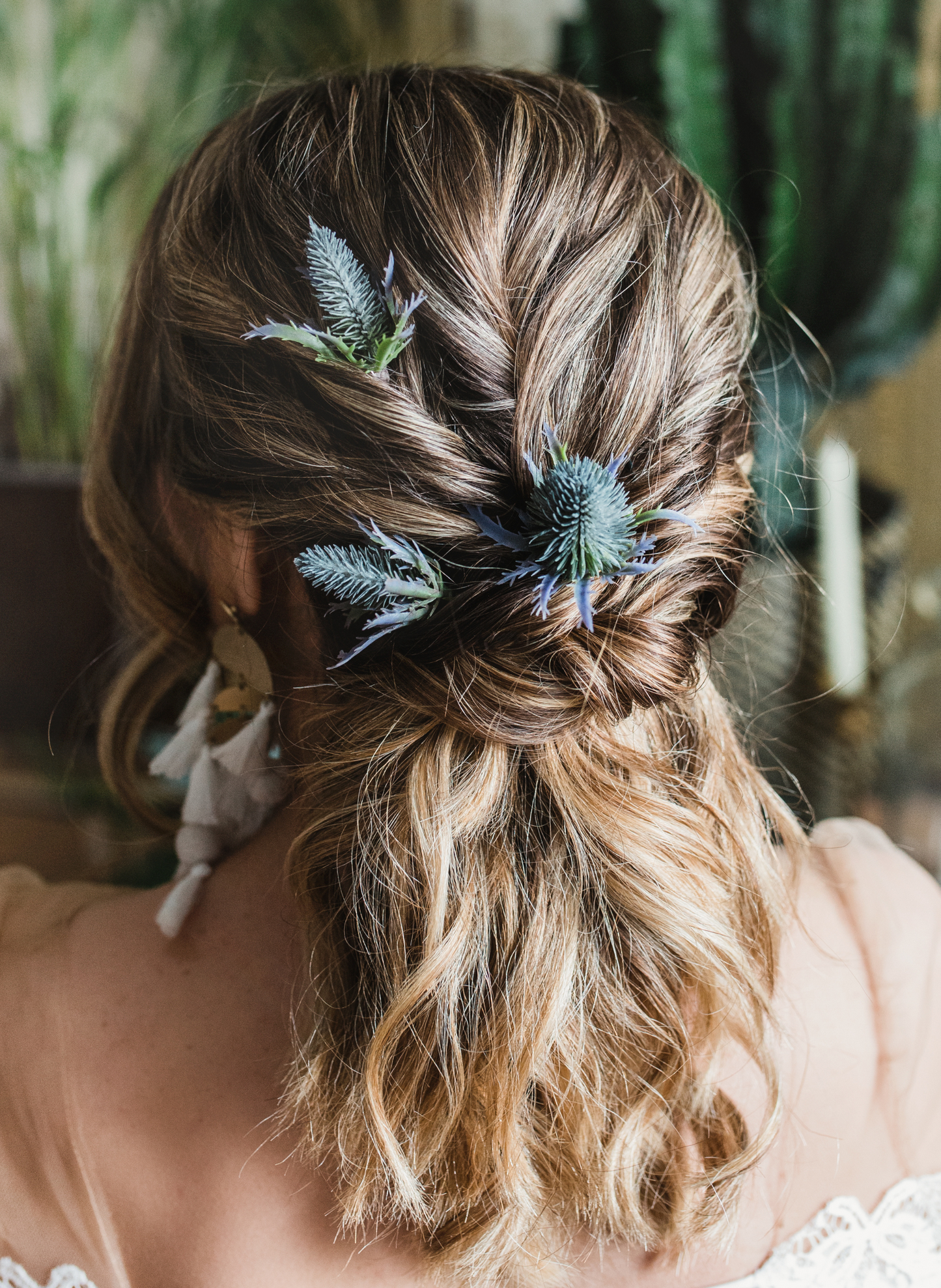 Astrid Blue Sea Holly Thistle Wedding Hair Pin