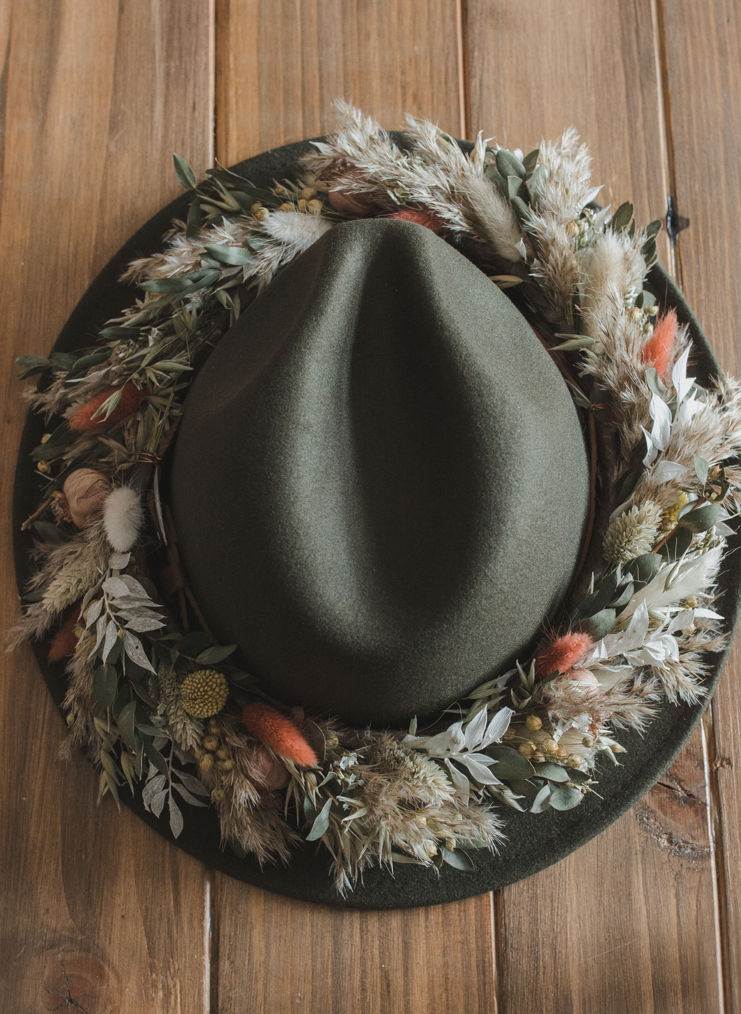 Bea Autumnal Dried Flower Bridal Fedora Wedding Hat 1