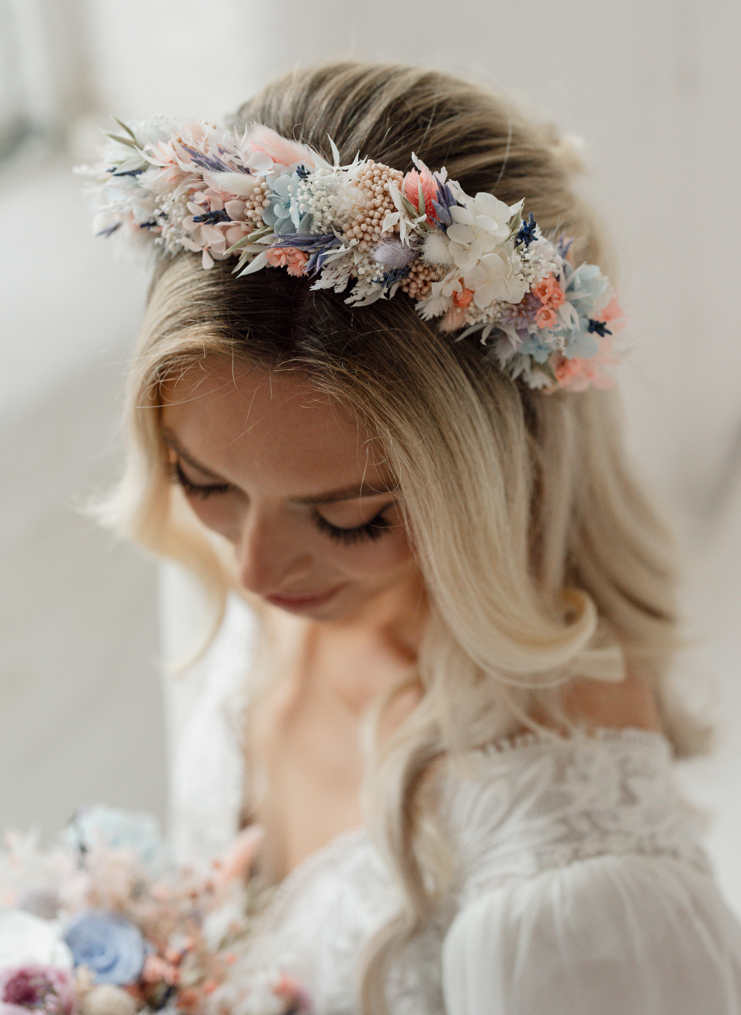 Blossom Pastel Bridal Dried Flower Crown Wedding Headband 1