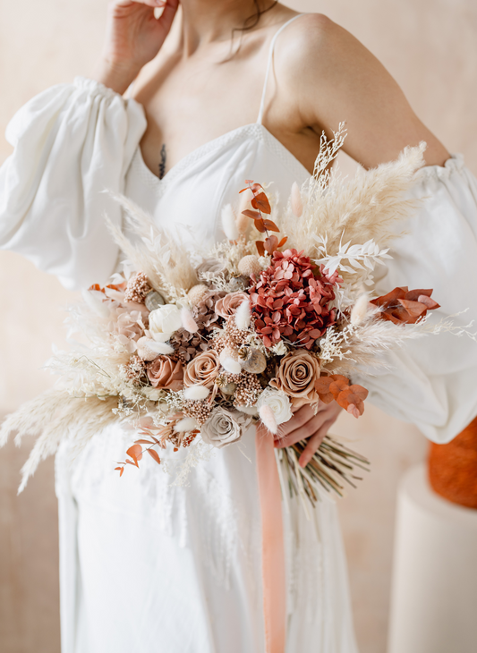 Bonnie Nude Pink Dried Flower Flat Back Wedding Bridal Bouquet 3