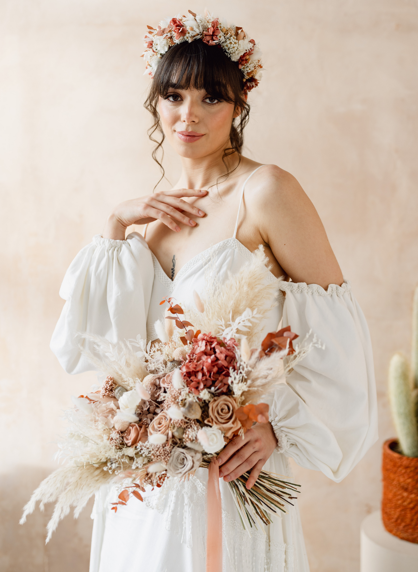 Bonnie Nude Pink Dried Flower Flat Back Wedding Bridal Bouquet 5
