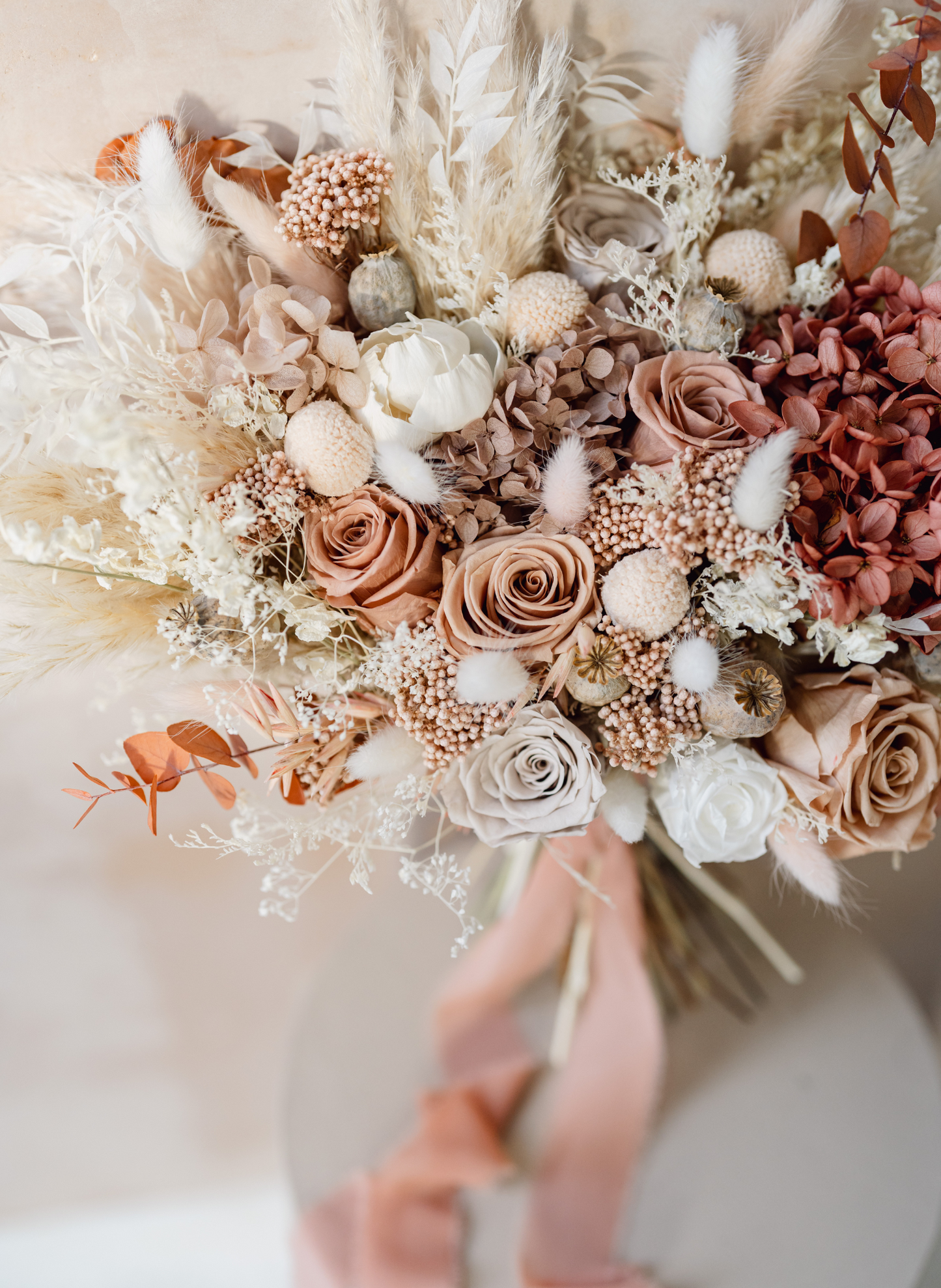 Bonnie Nude Pink Dried Flower Flat Back Wedding Bridal Bouquet 6