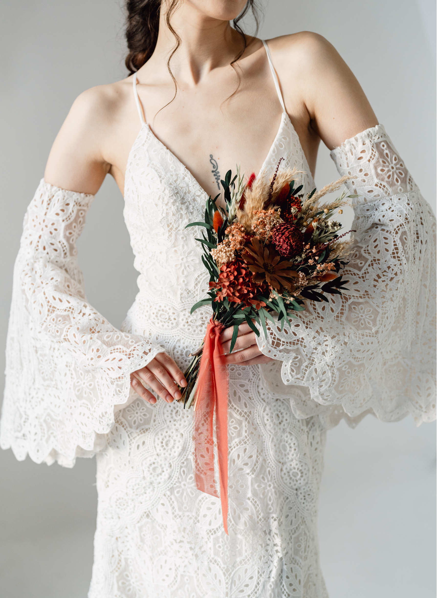 Bramble petite autumn flat back dried flower wedding bouquet