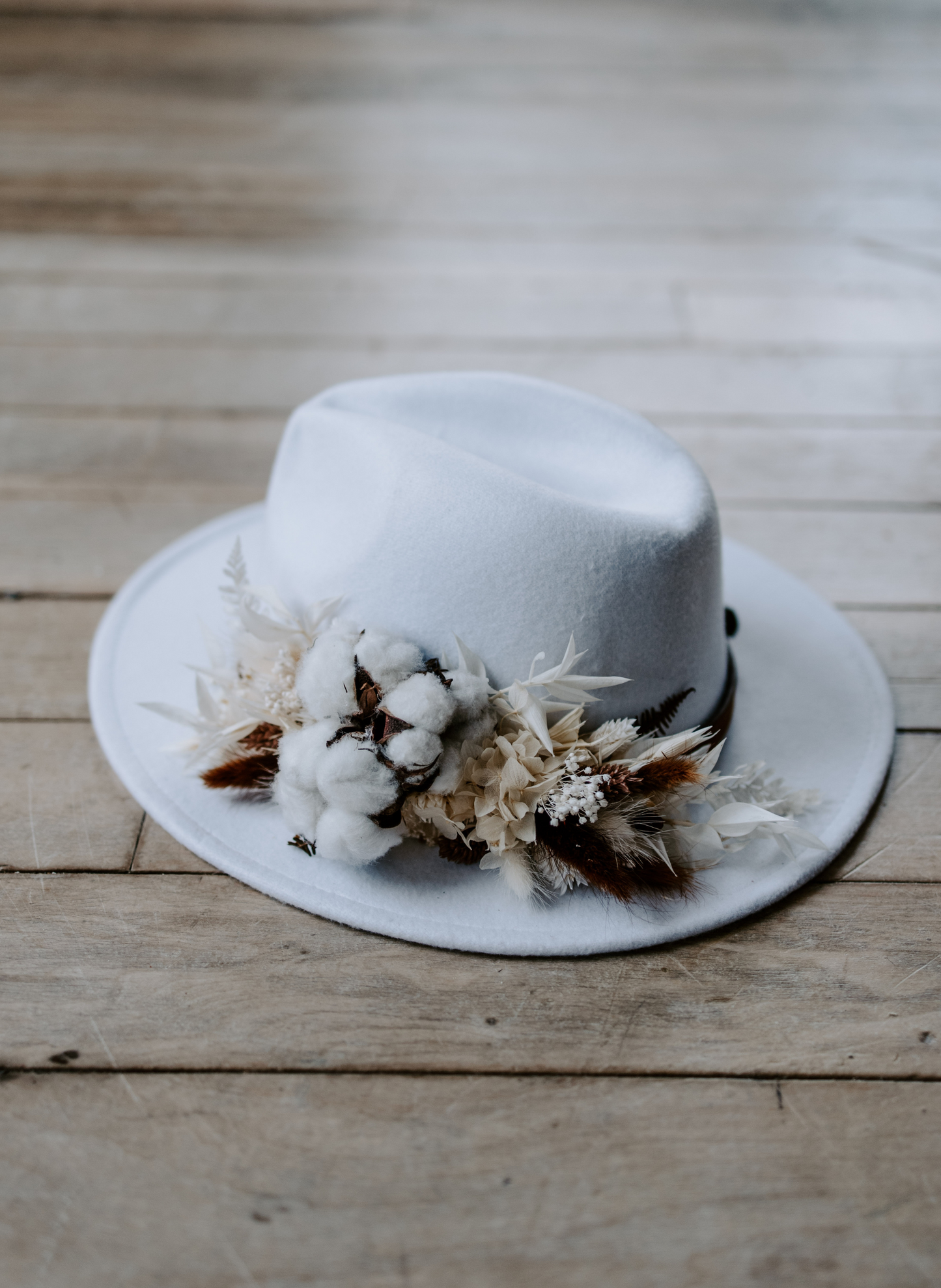 Coco Dried Flower Bridal Fedora Wedding Hat 1