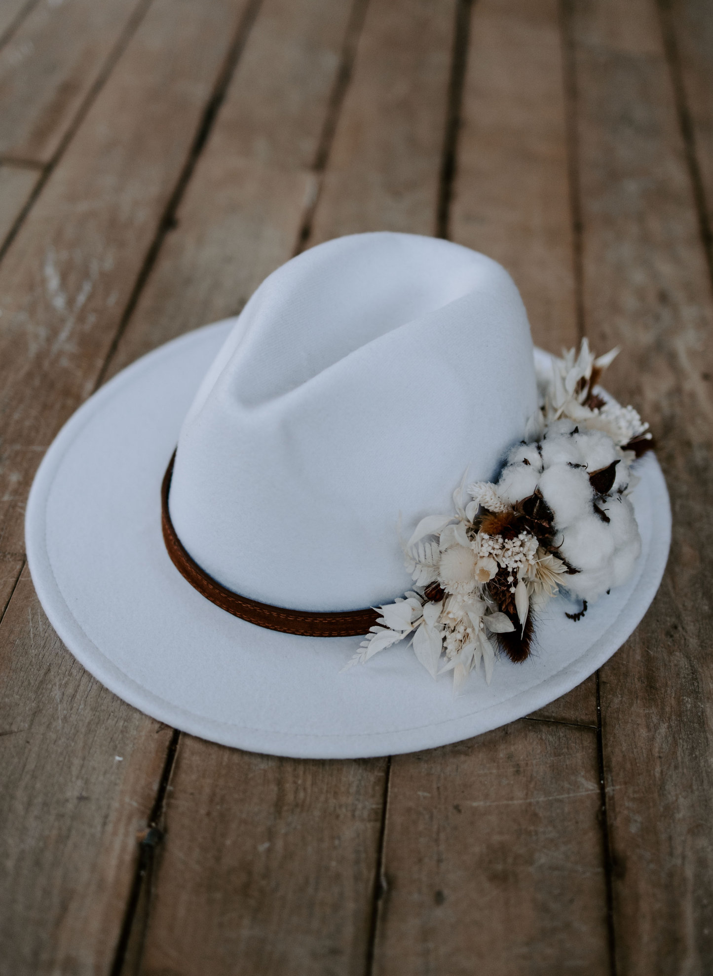 Coco Dried Flower Bridal Fedora Wedding Hat 2