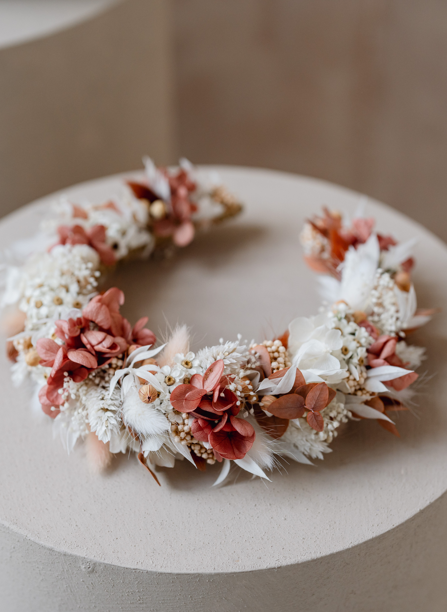 Coral Bridal Dried Flower Crown Wedding Headband