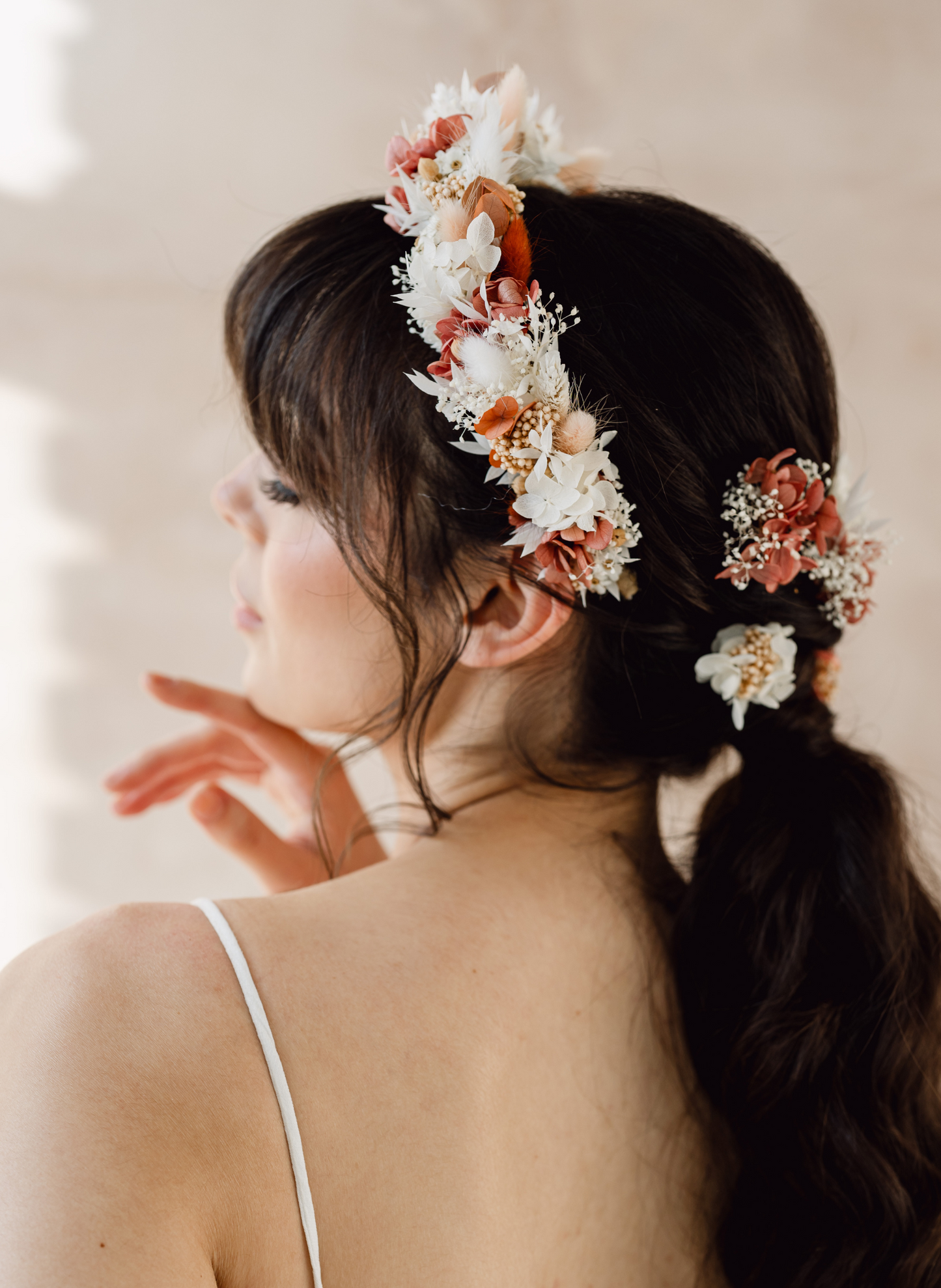 Coral Bridal Dried Flower Crown Wedding Headband 1