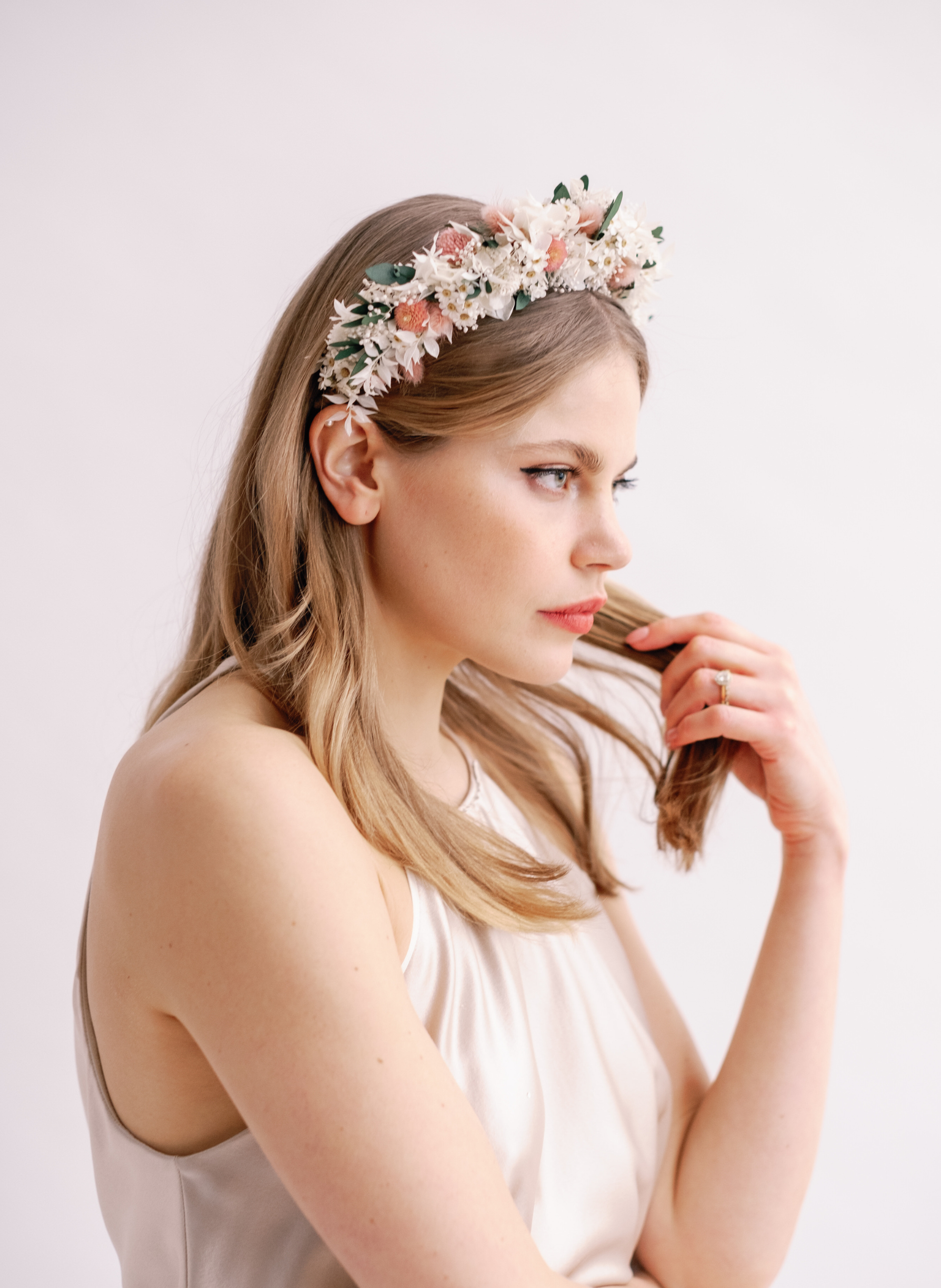 Daisy Pink Dried Flower Crown Wedding Headband 1