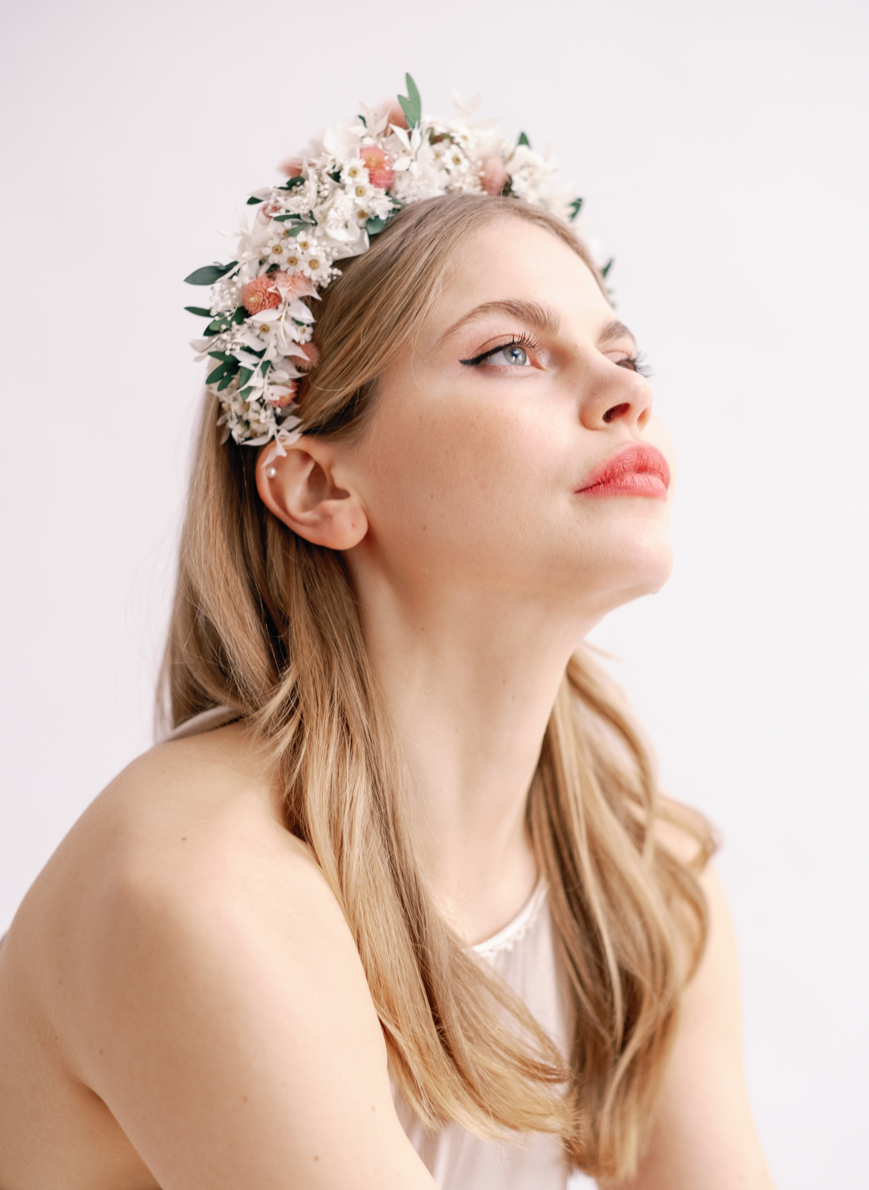 Daisy Pink Dried Flower Crown Wedding Headband 2