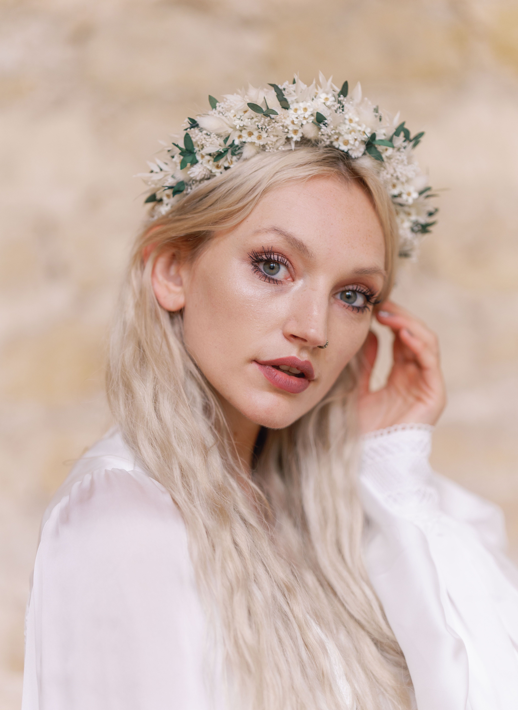 Daisy White Dried Flower Crown Wedding Headband 1