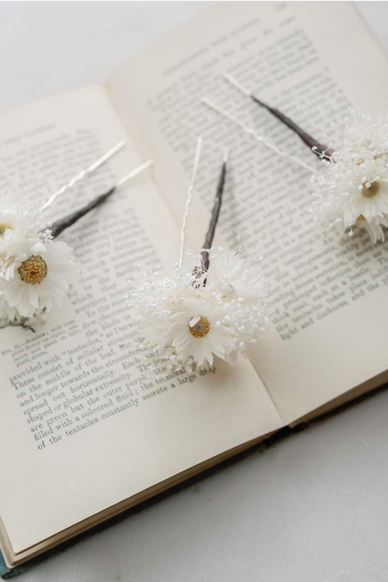 Daisy-chain Dried Flower Wedding Bridal Hair Pins