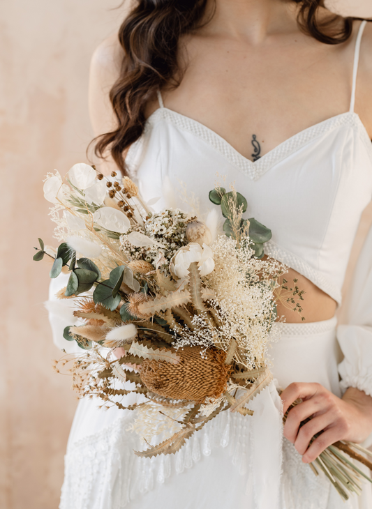 Dakota elopement flat back dried flower wedding bridal bouquet