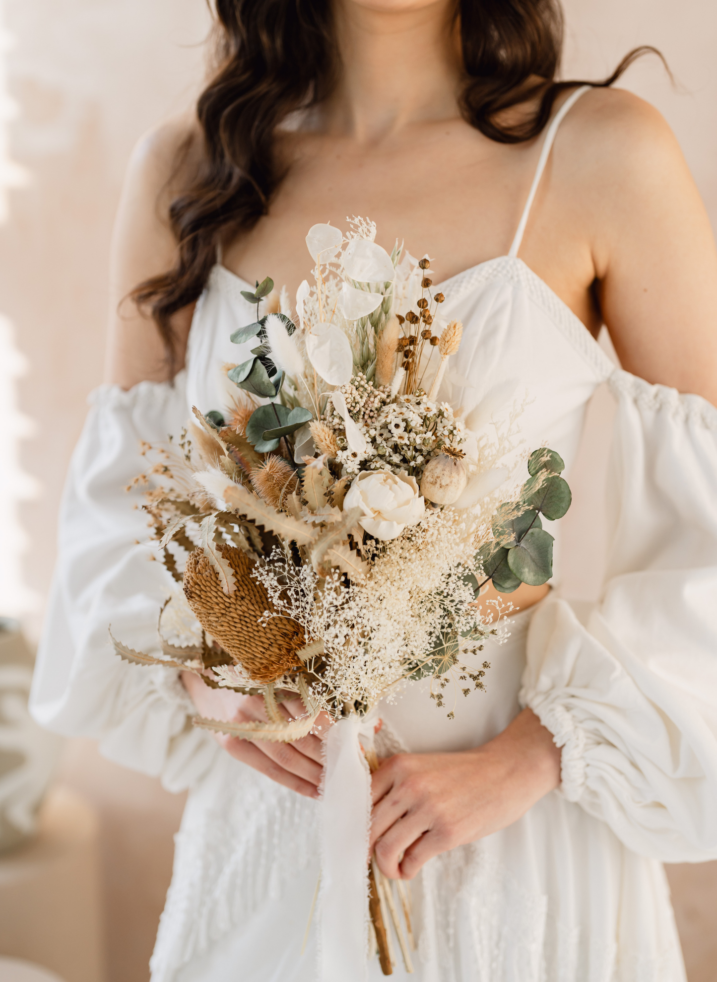 Dakota elopement flat back dried flower wedding bridal bouquet 1
