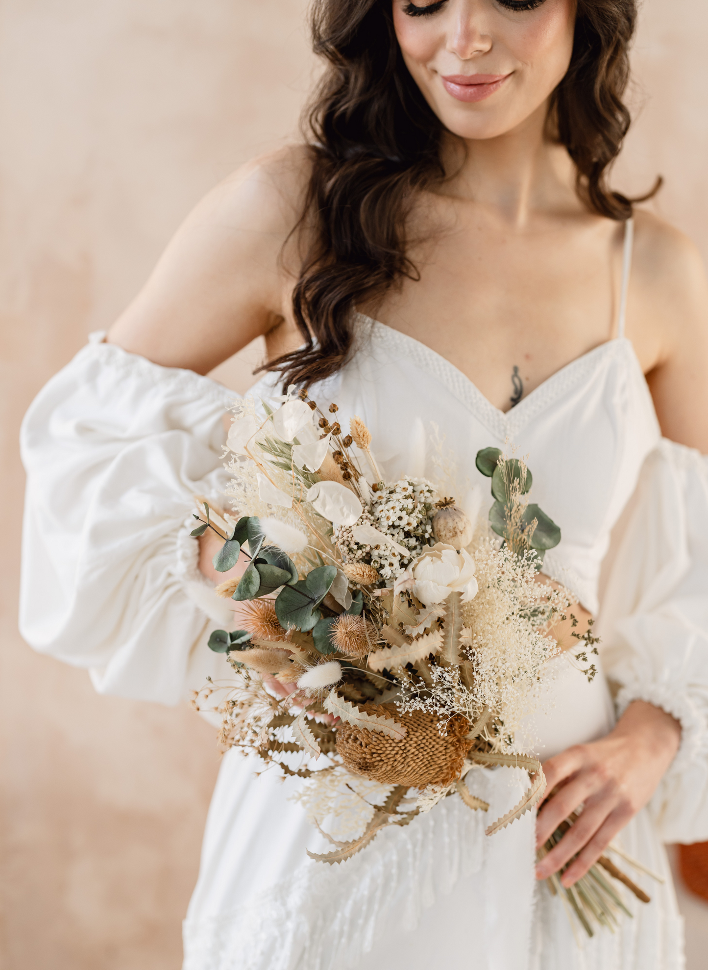 Dakota elopement flat back dried flower wedding bridal bouquet 2