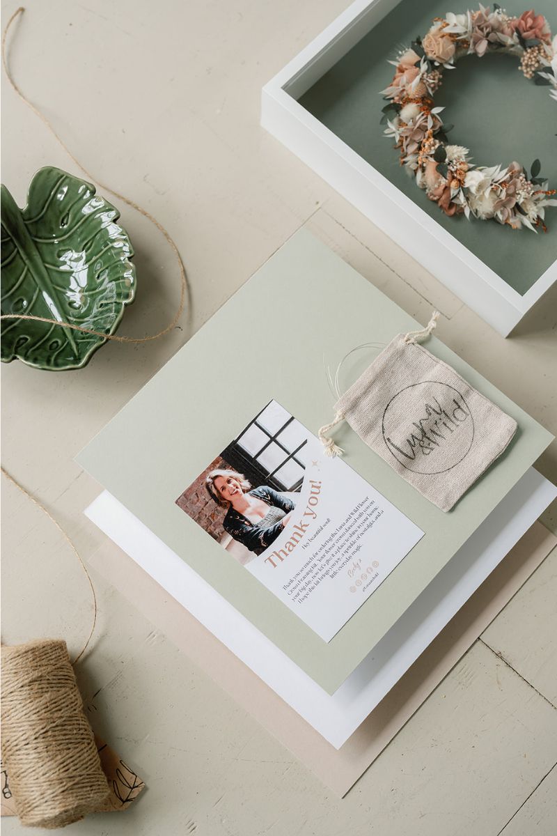 contents of the Luna and Wild dried flower framing kit, including frame, mount board, wire and instructions.