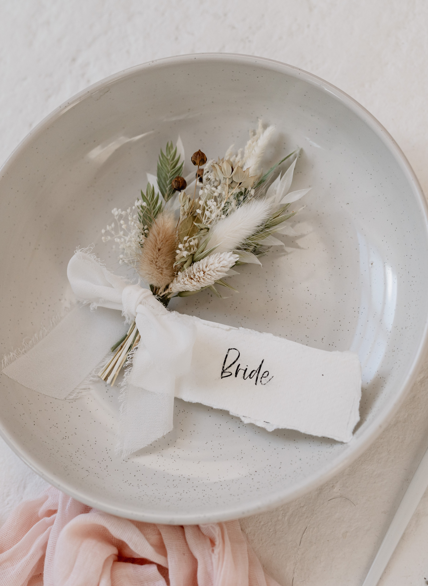 Dried Flower Wedding Favour Mini Bunches With Rustic Name Card