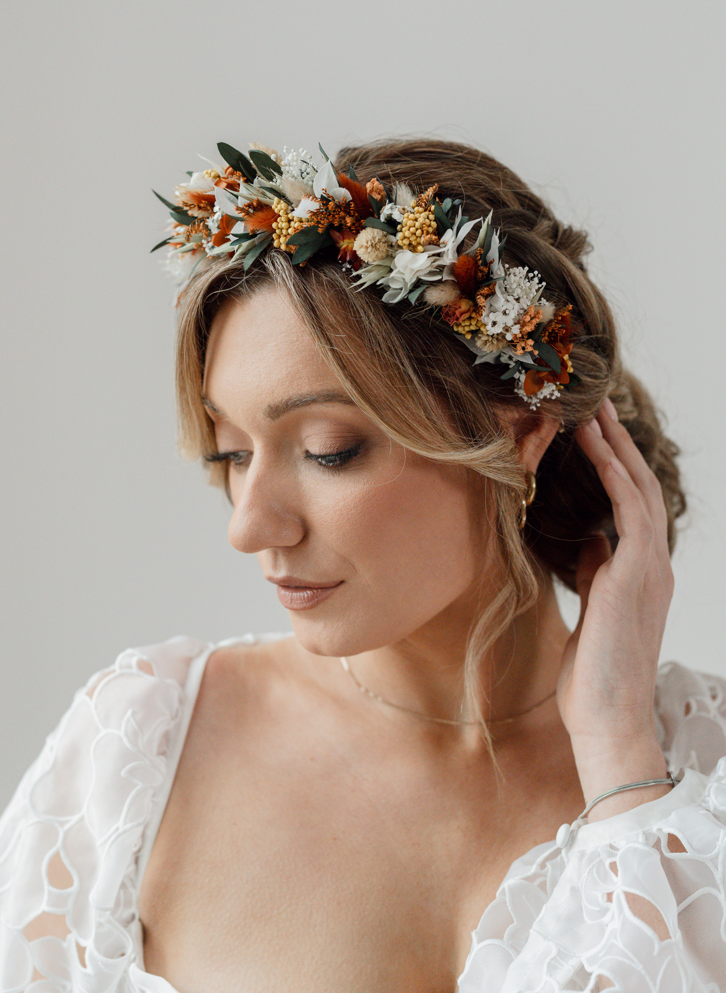 Ember Autumnal Bridal Dried Flower Crown Alice Headband