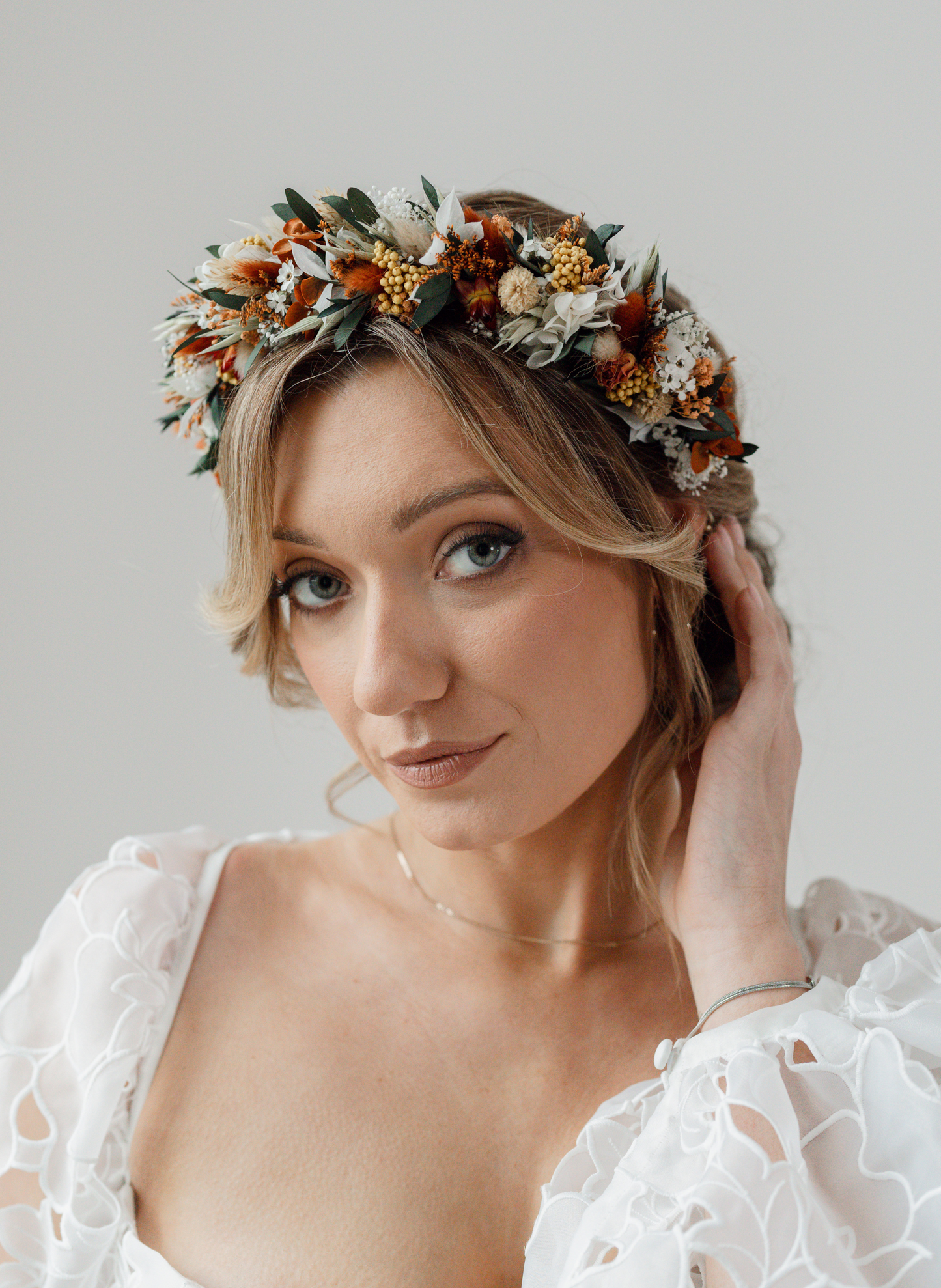 Ember Autumnal Bridal Dried Flower Crown Alice Headband 1