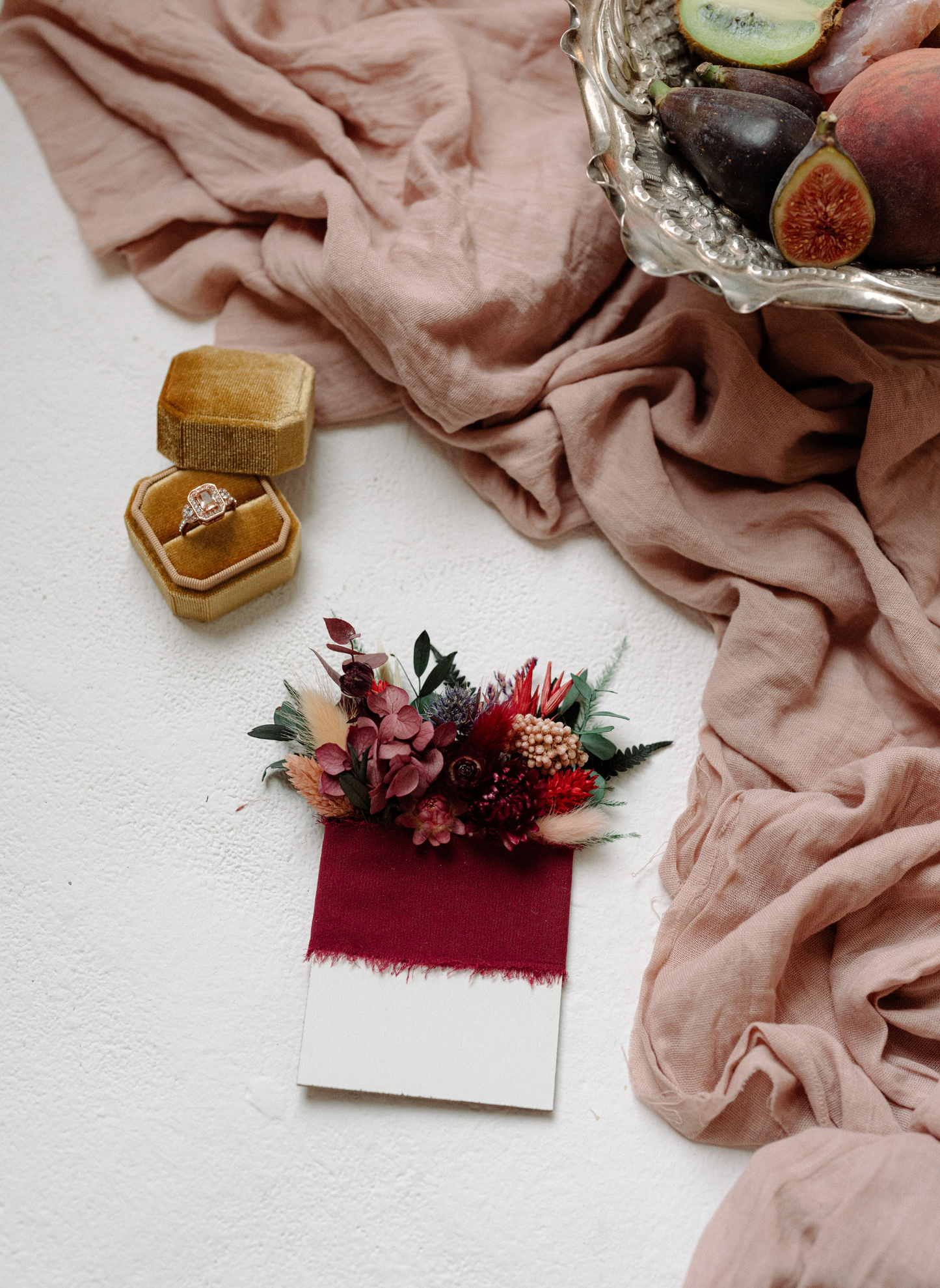 Fawn Dried Flower Winter Wedding Pocket Square Meadow