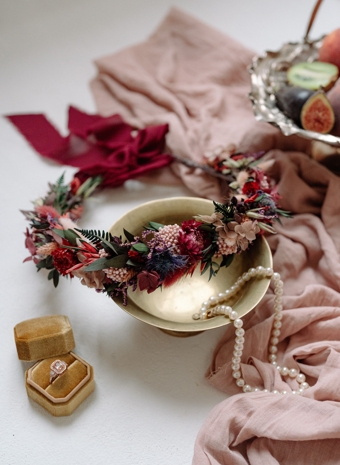 Fawn Jewel Tone Wedding Dried Flower Crown Headband 1