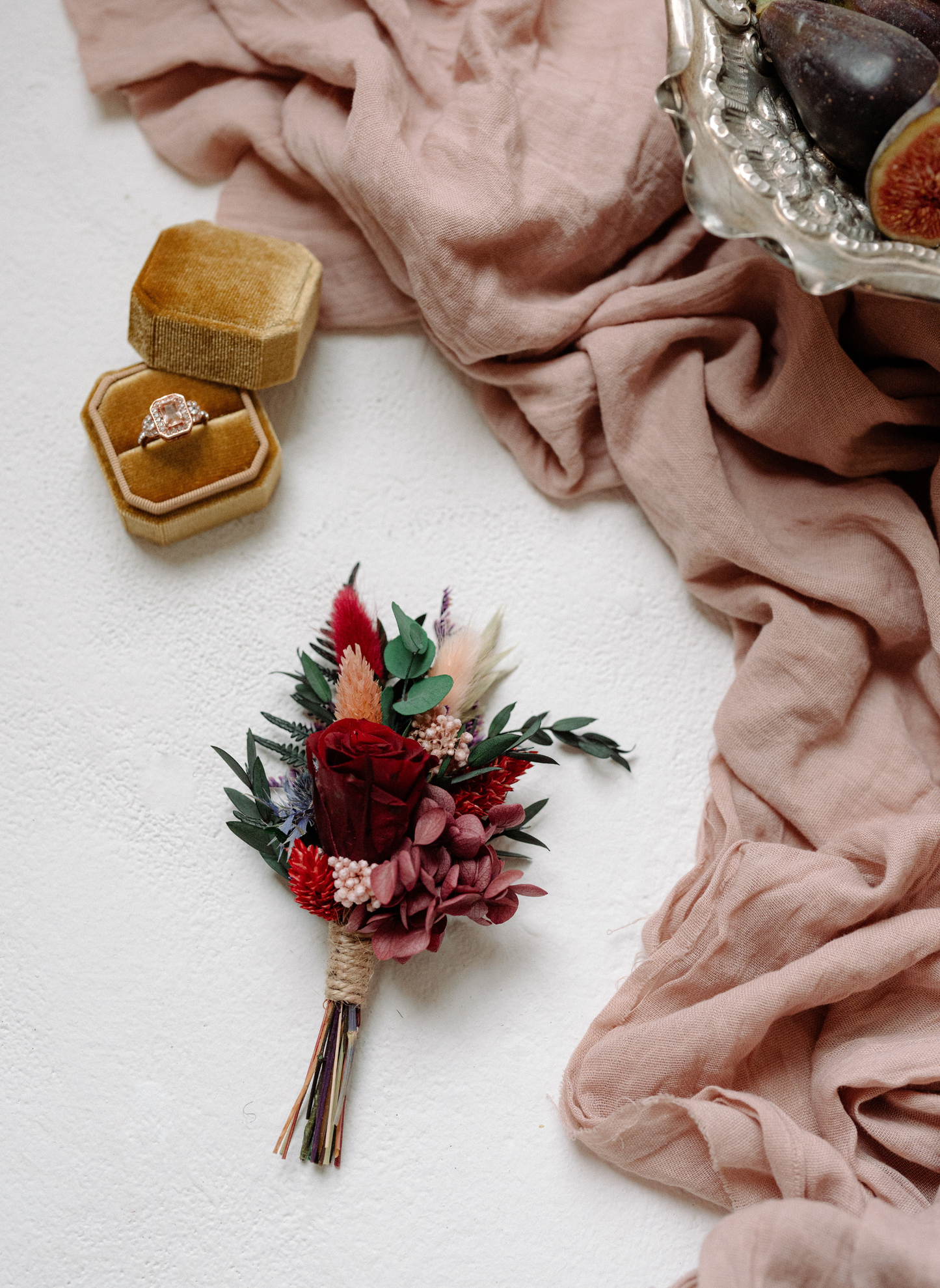 Fawn Jewel Toned Wedding Dried Flower Buttonhole/ Boutonnière 1