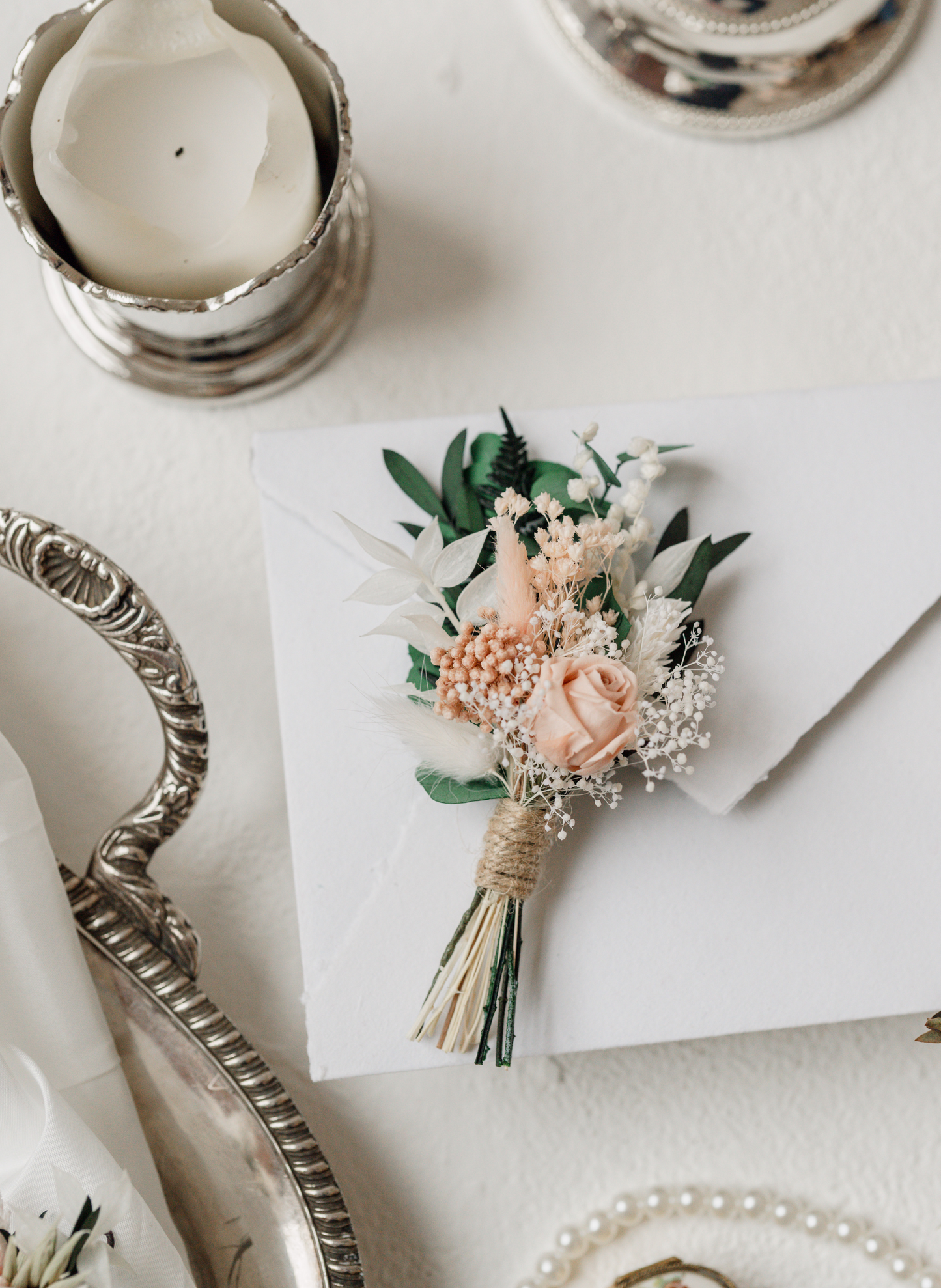 Felicity Pale Pink Wedding Dried Flower Buttonhole/ Boutonnière