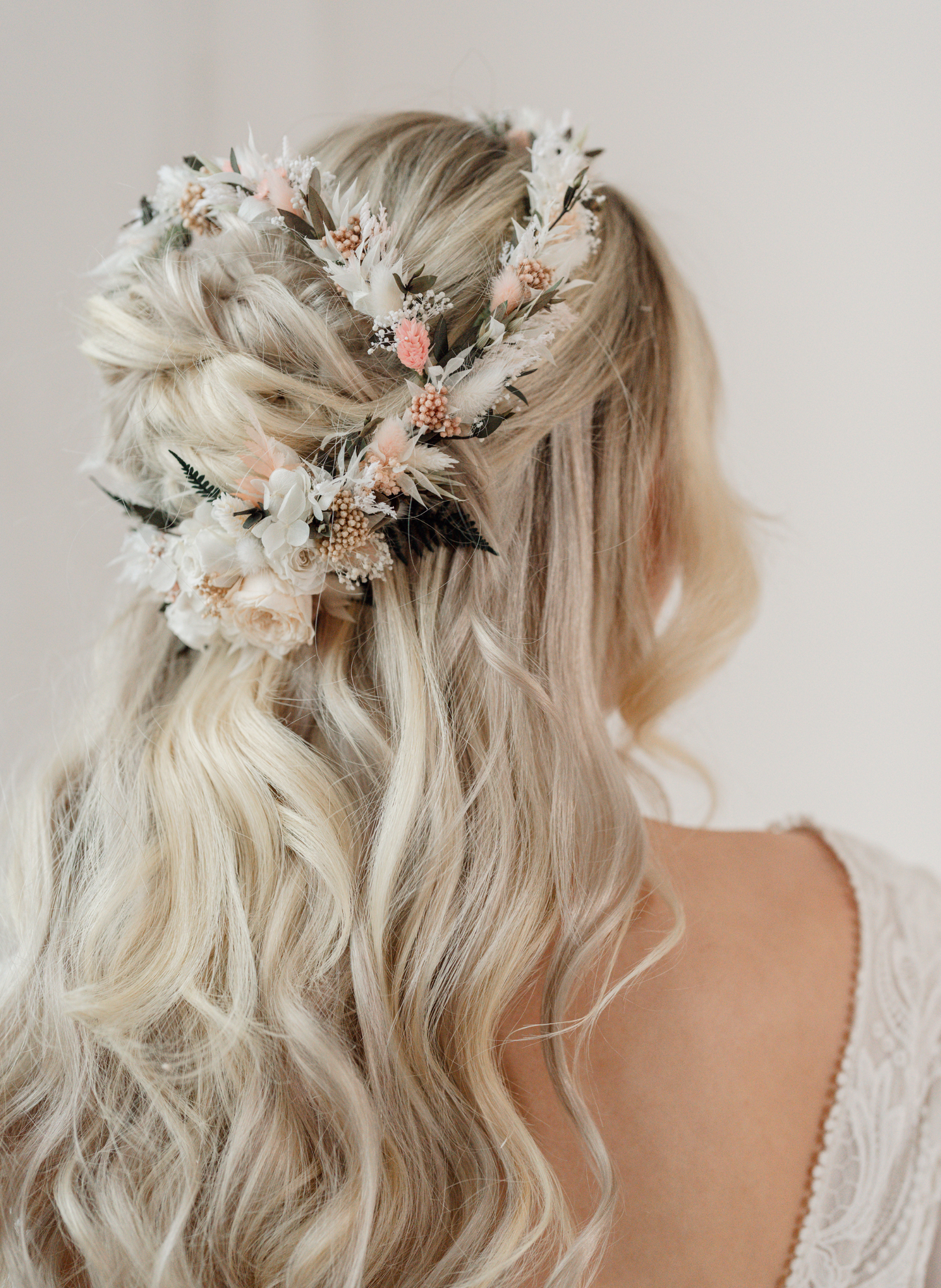 Felicity Pale Pink Wedding Dried Flower Crown Headband 1