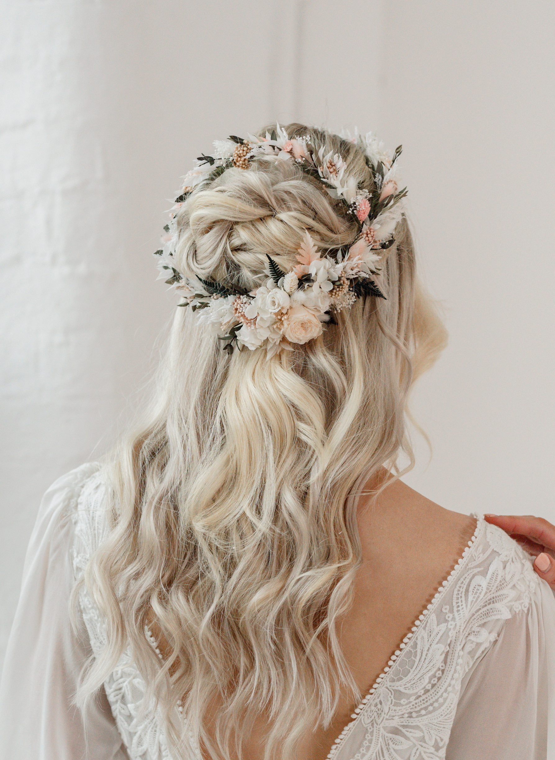 Felicity Pale Pink Wedding Dried Flower Crown Headband 2