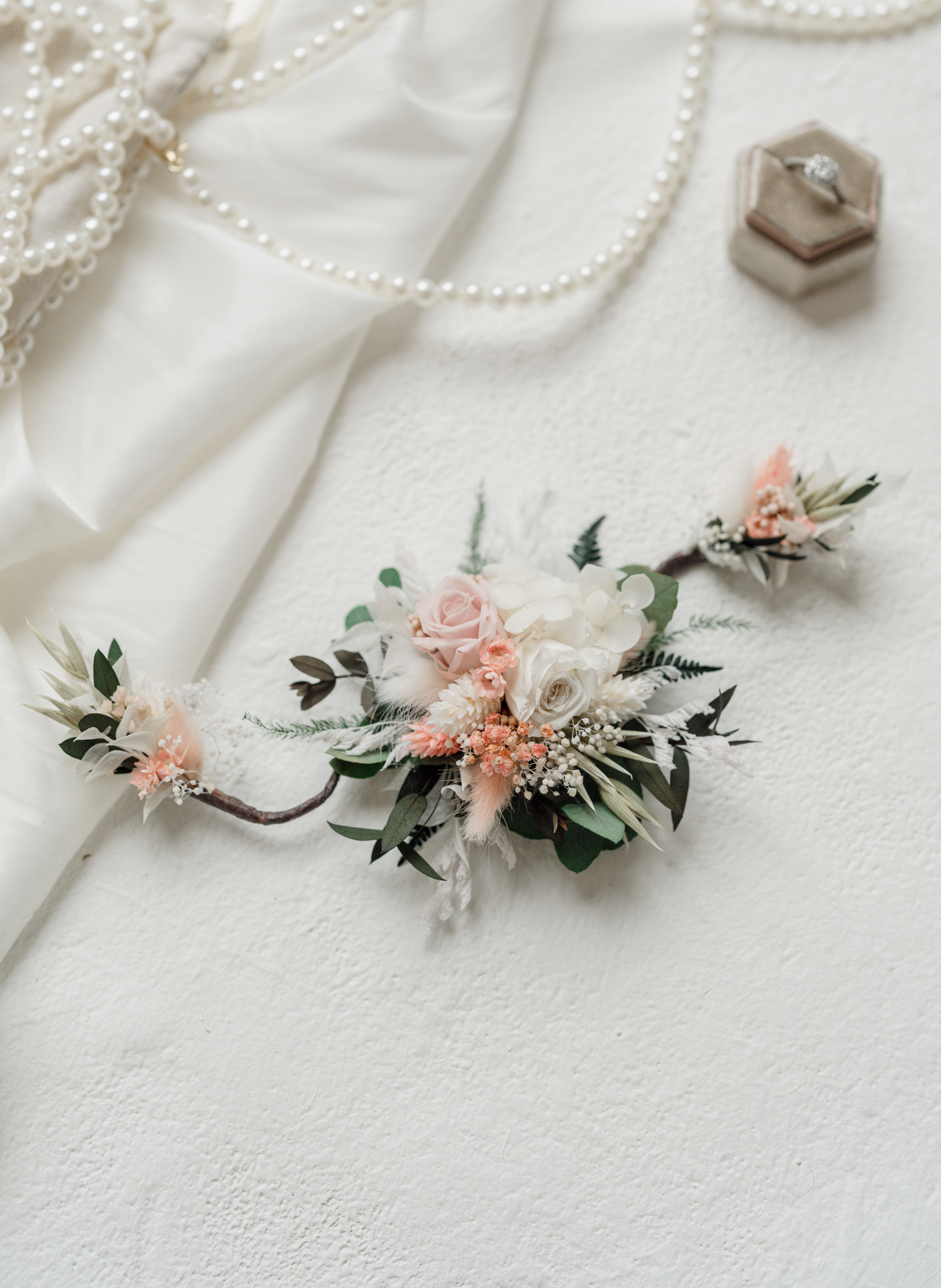 Felicity Pale Pink Wedding Dried Flower Short Hair Vine 2