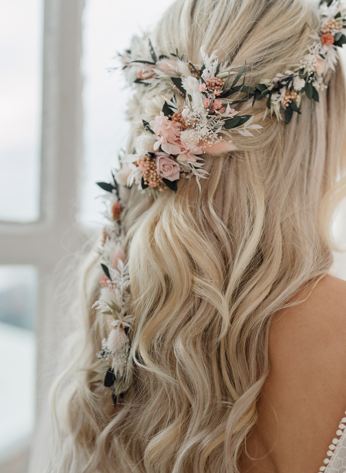 Felicity Pink Wedding Dried Flower Hair Vine 1