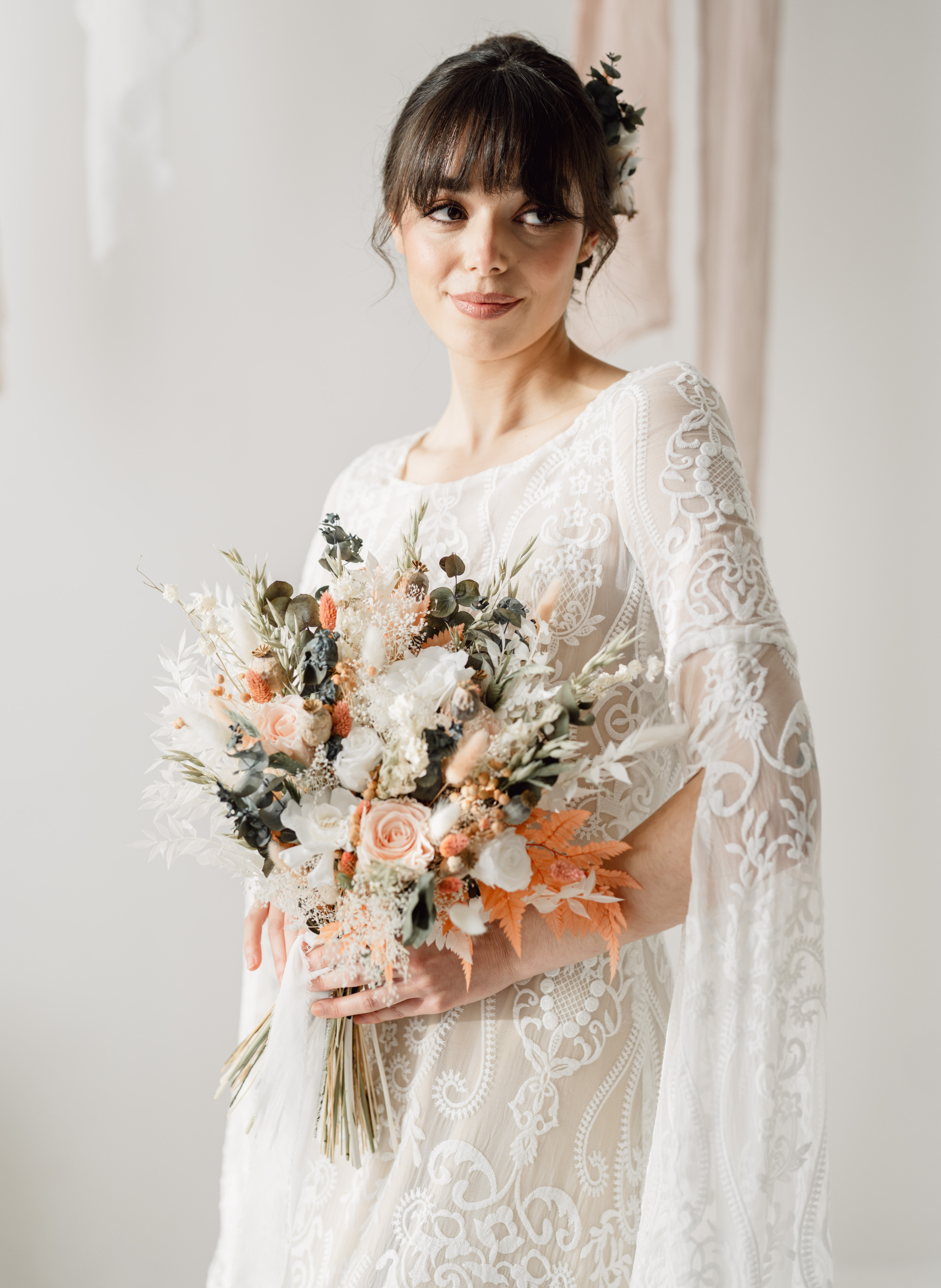 Florence Peach Dried Flower Flat Back Wedding Bridal Bouquet