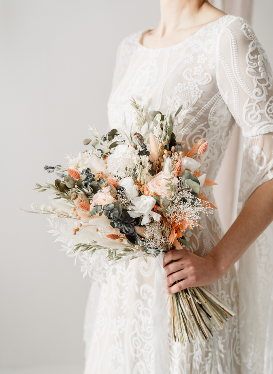 Florence Peach Dried Flower Flat Back Wedding Bridal Bouquet 1