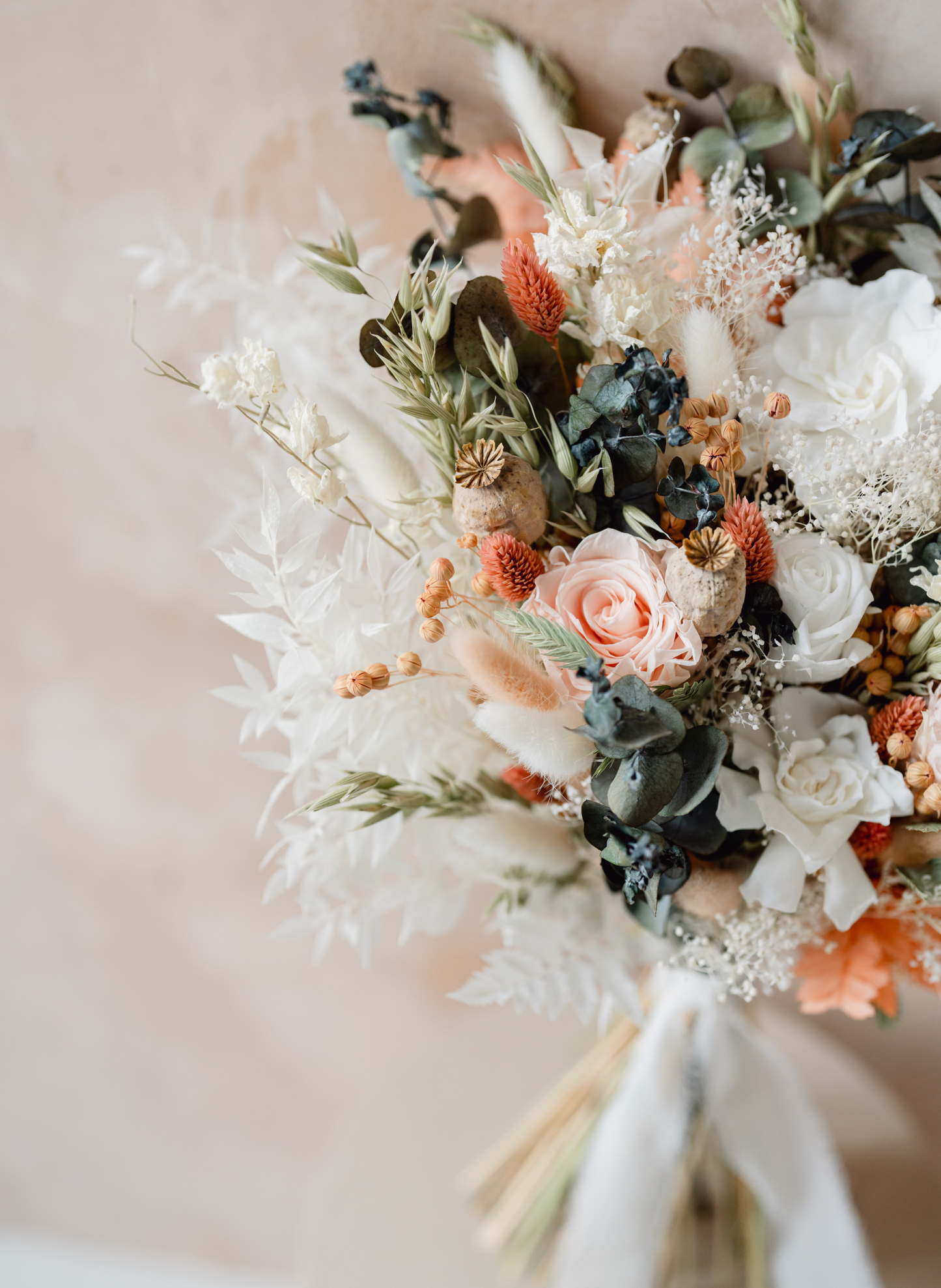 Florence Peach Dried Flower Flat Back Wedding Bridal Bouquet 2