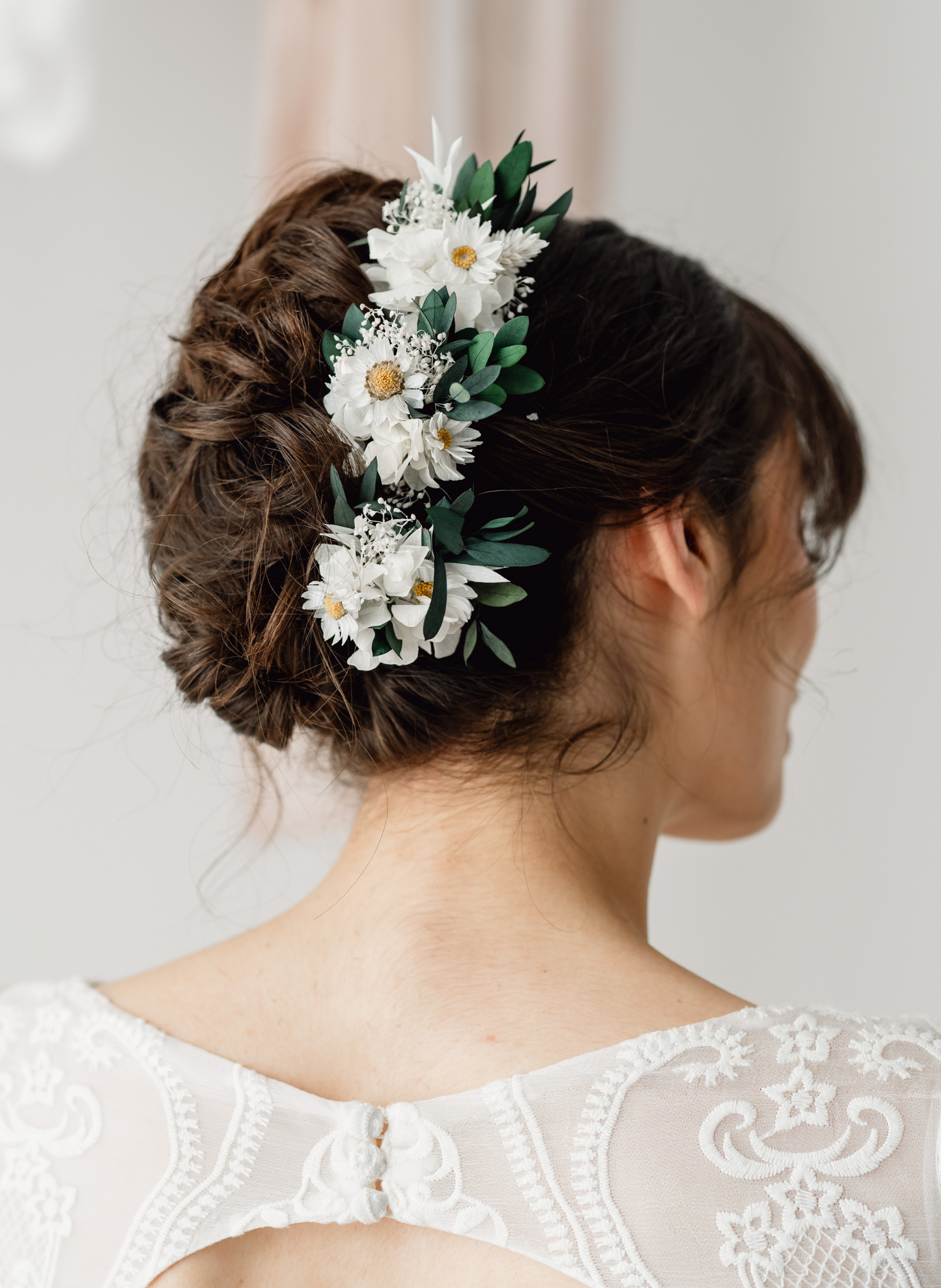 Juniper Preserved Eucalyptus and Daisy Wedding Hair Pin Set