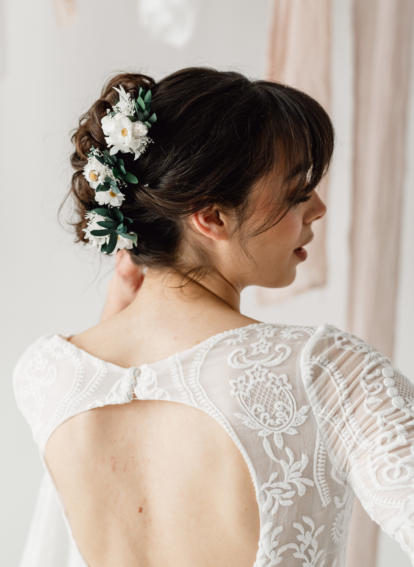 Juniper Preserved Eucalyptus and Daisy Wedding Hair Pin Set 1
