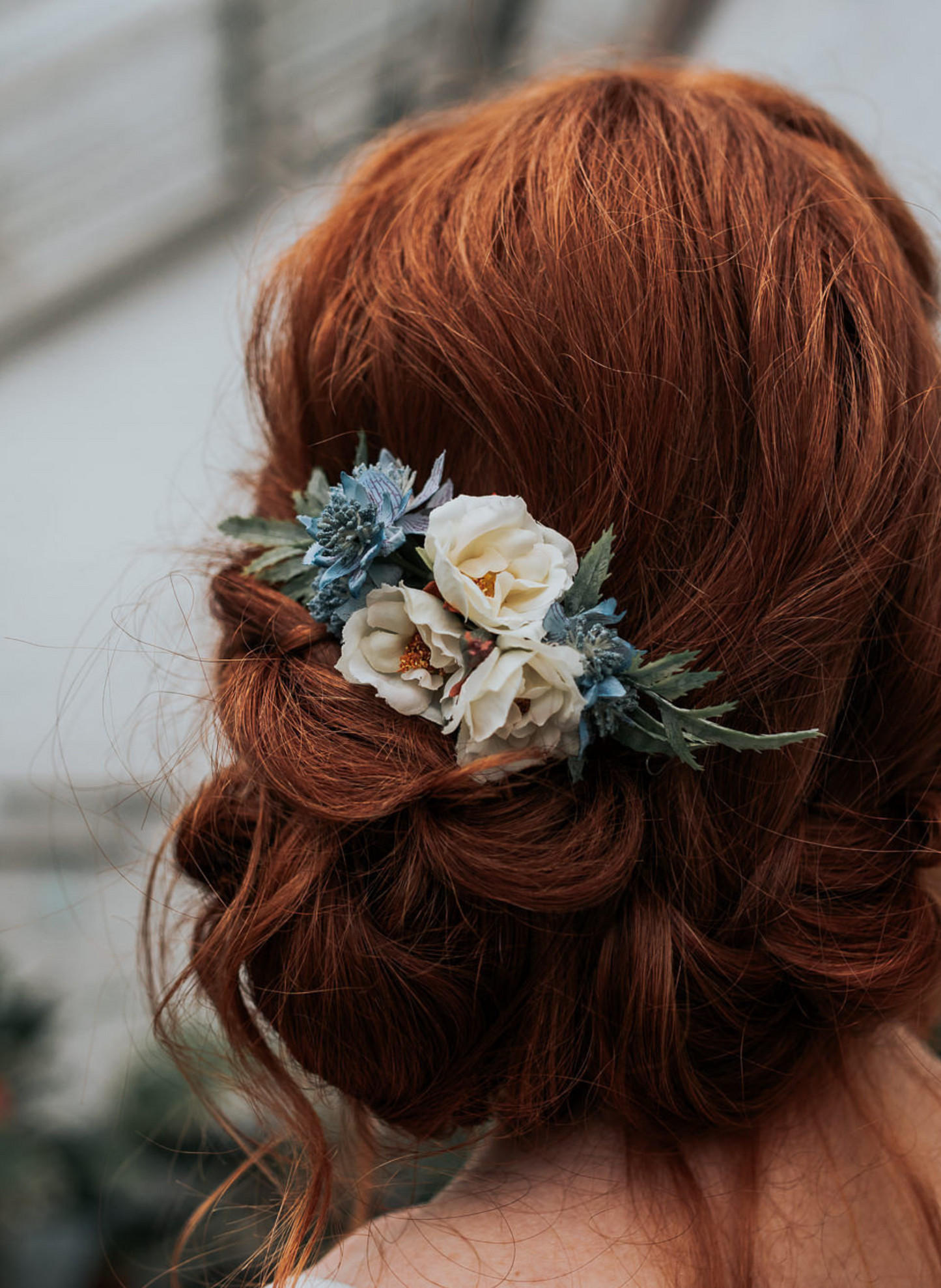 Lara Blue Wild Rose Wedding Flower Bridal Hair Comb 2