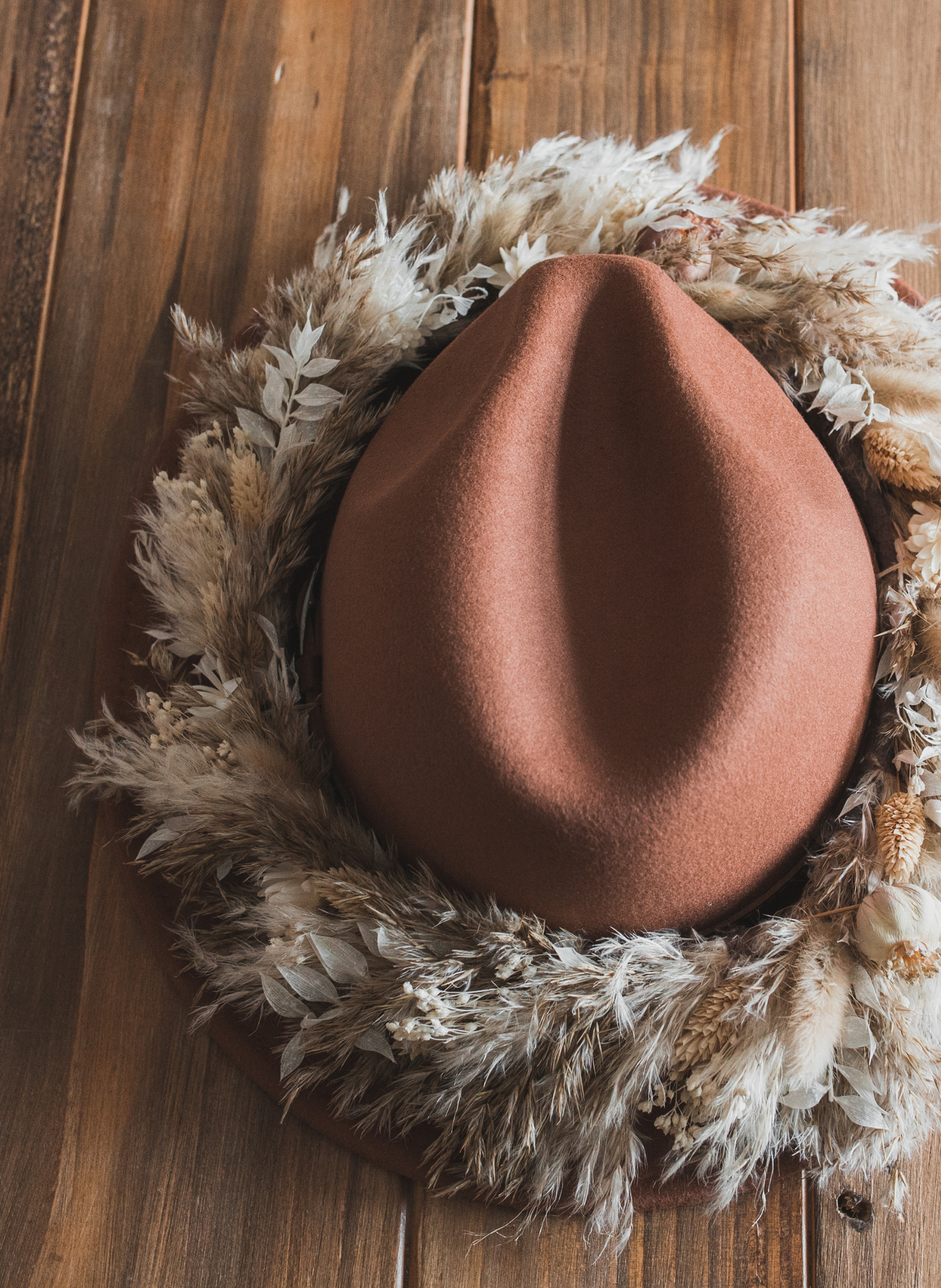 Lena Russet Dried Flower Bridal Fedora Wedding Hat 2