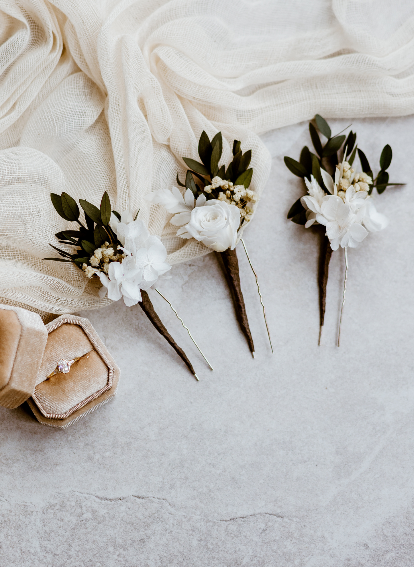 Lola Eucalyptus Preserved Flower Wedding Bridal Hair Pin Set 1