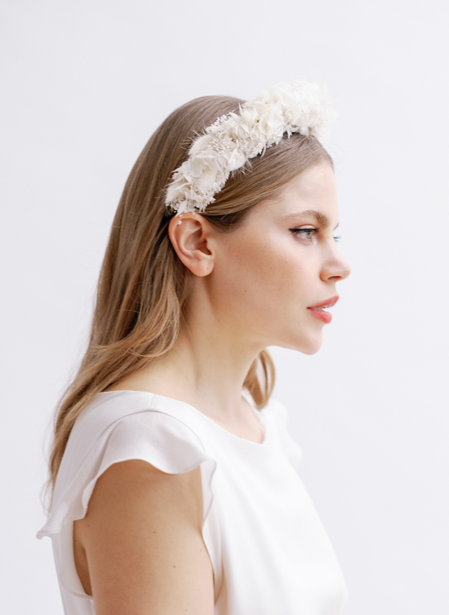 Luna White Bridal Dried Flower Crown Wedding Headband 2